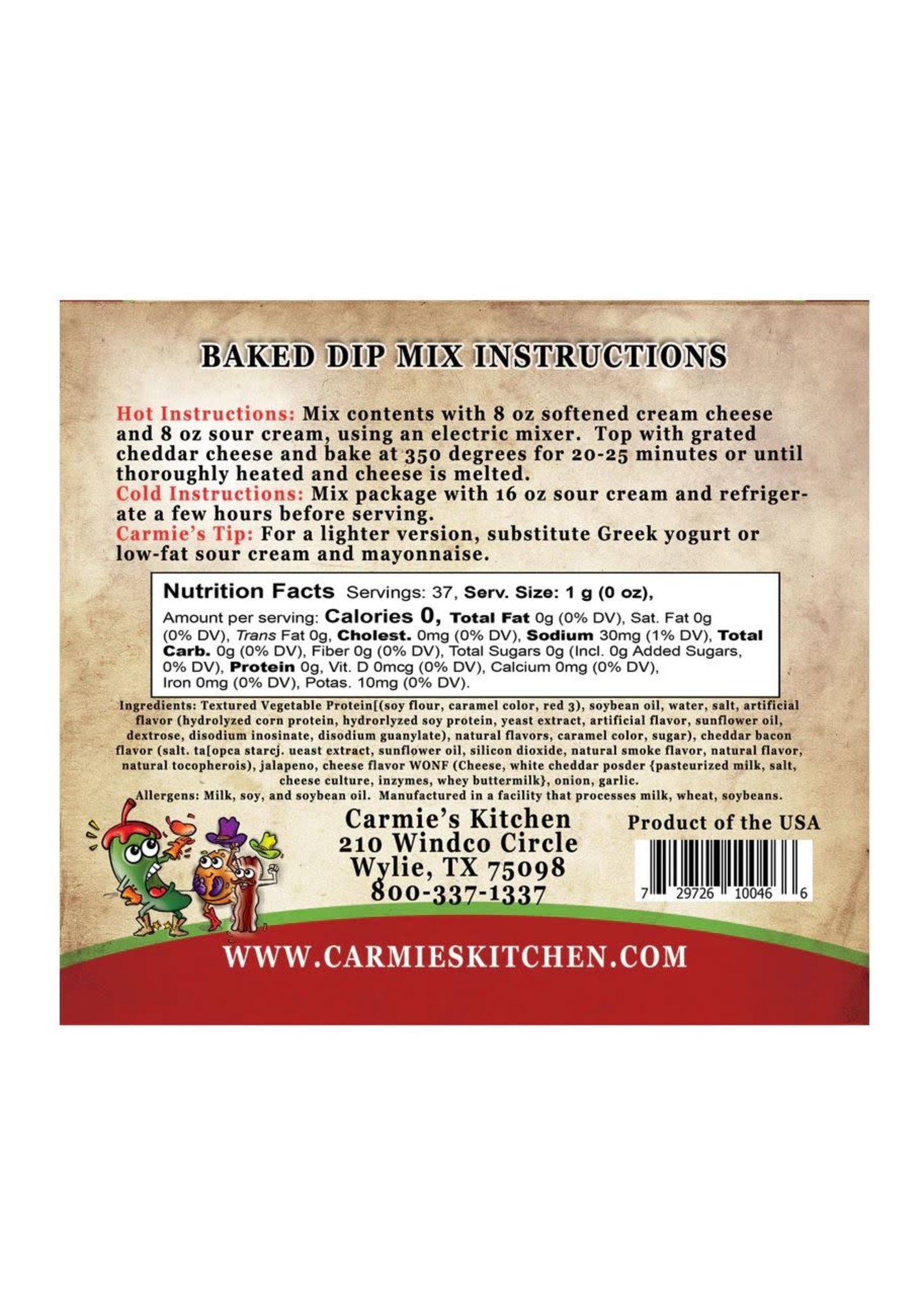 Carmie's Kitchen Baked Bacon Jalapeno Popper Dip Mix