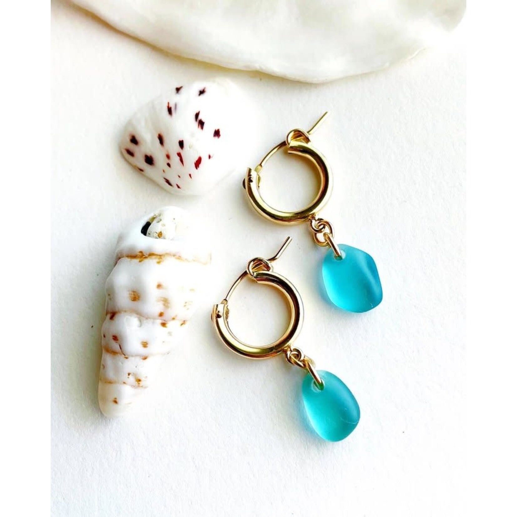 Sea Glass Huggie Hoops 14K Gold Fill