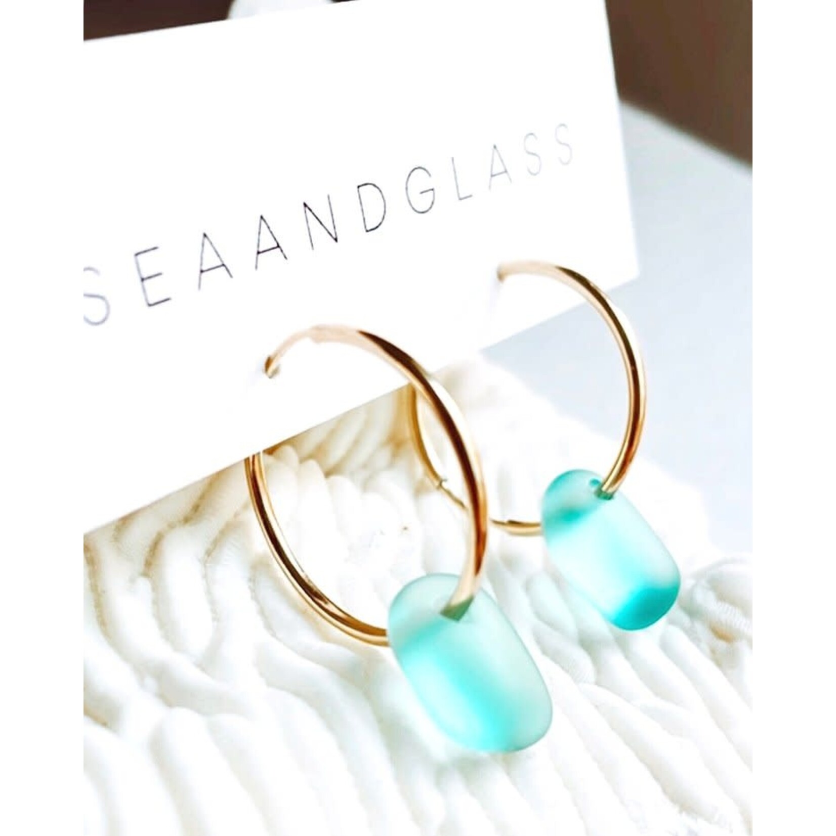 Sea Glass Endless Hoop Earrings 14K Gold Fill