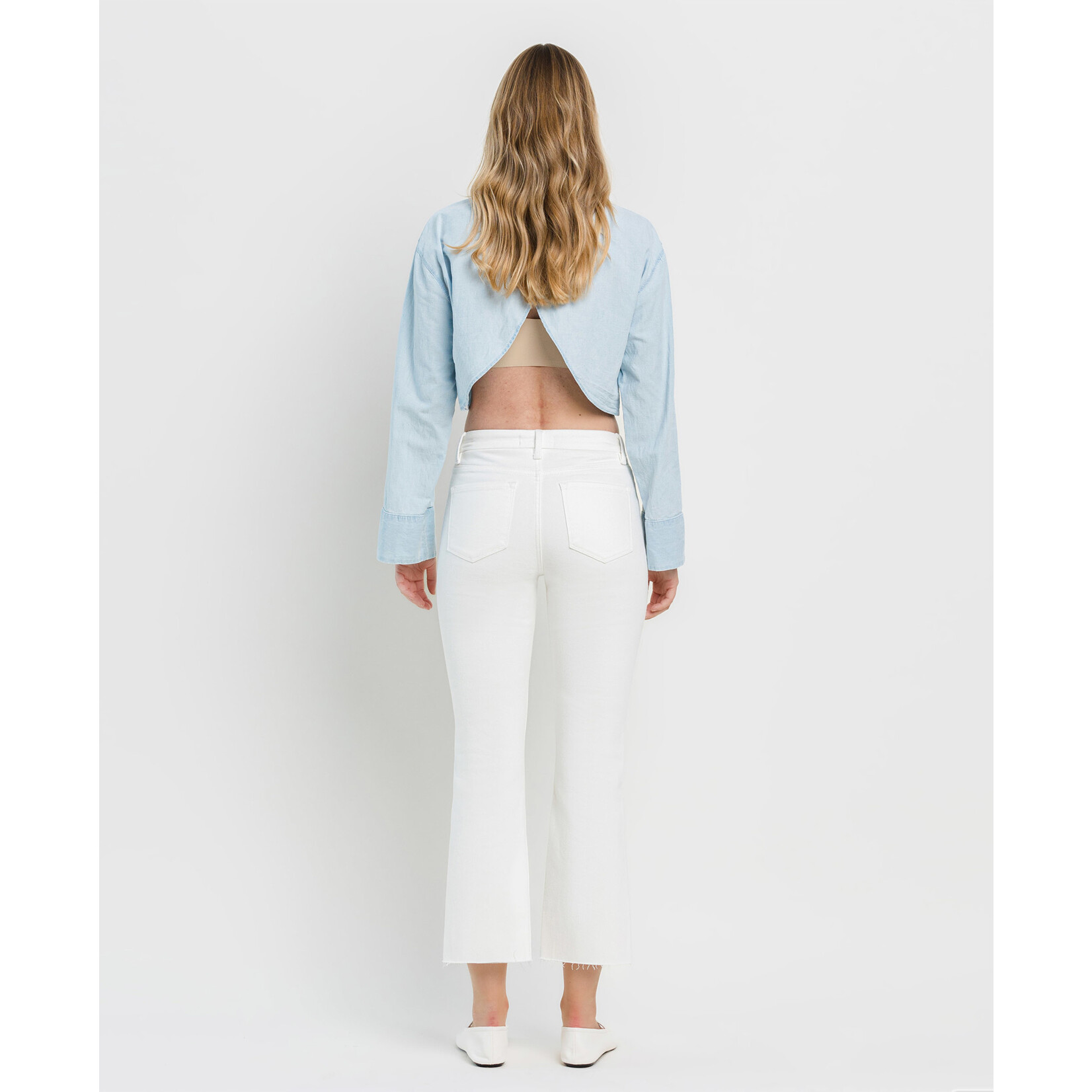V3516WH HIGH RISE SEAMLESS WAISTBAND CROP FLARE JEANS