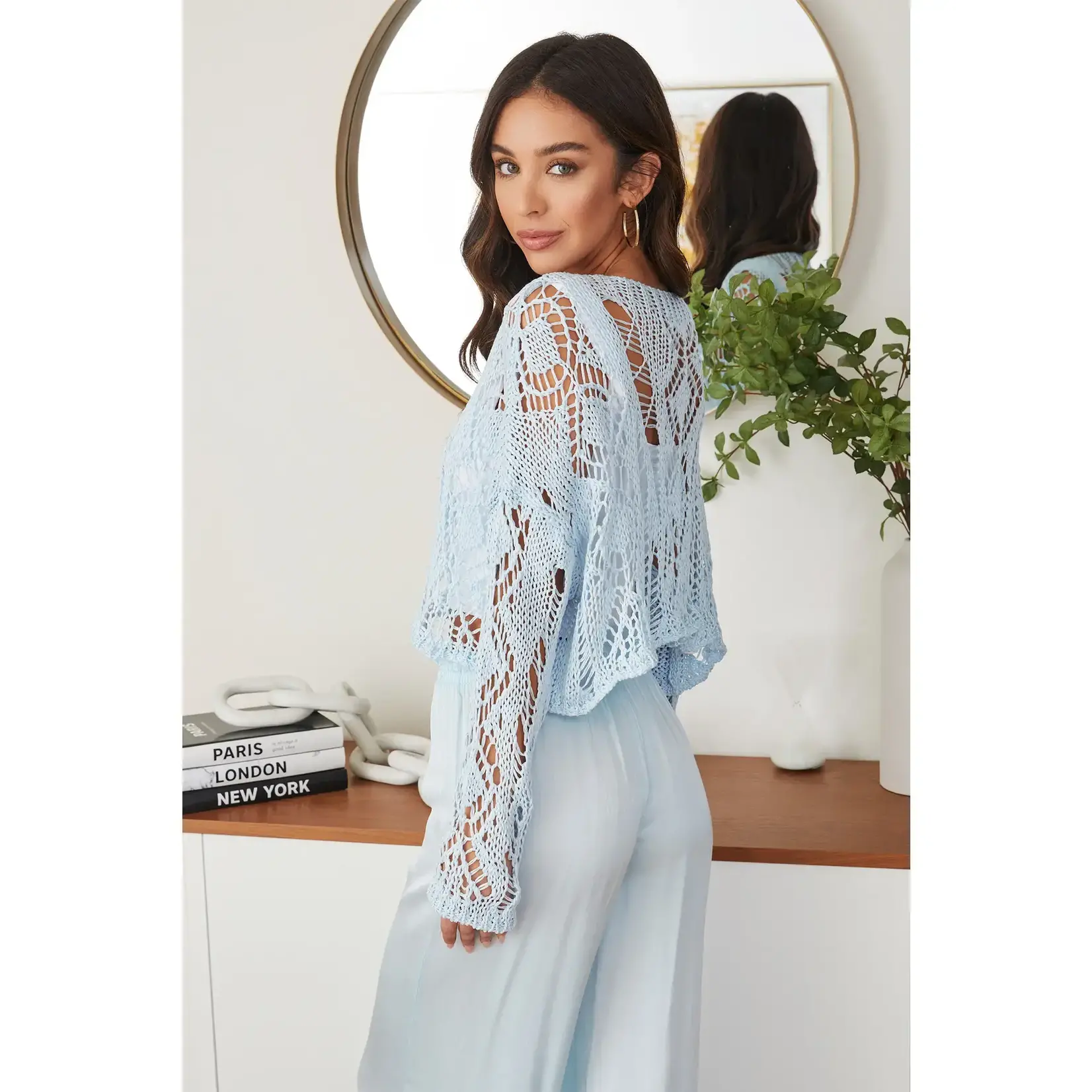 Scoop Neck Open Chochet Bell Sleeve Top