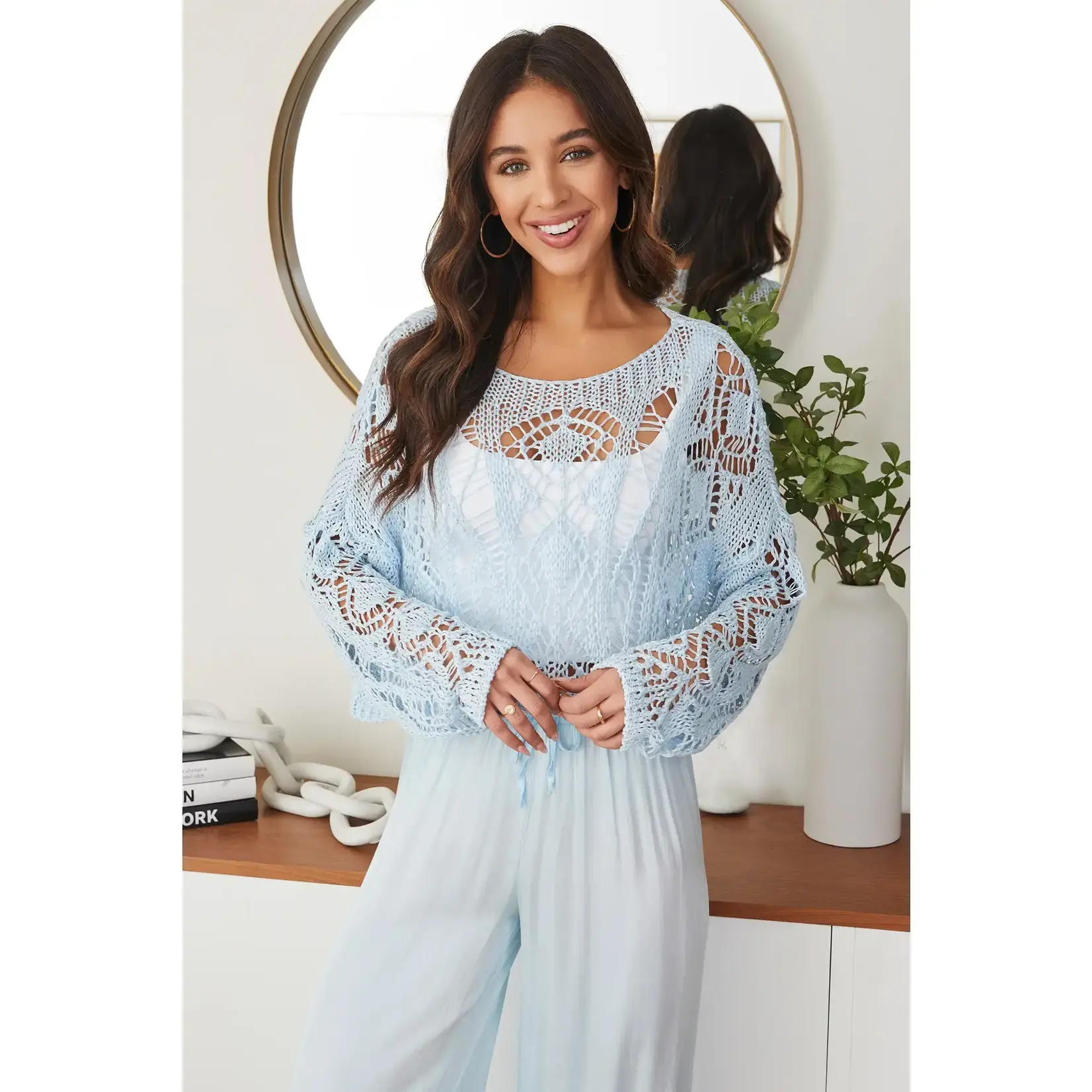 Scoop Neck Open Chochet Bell Sleeve Top