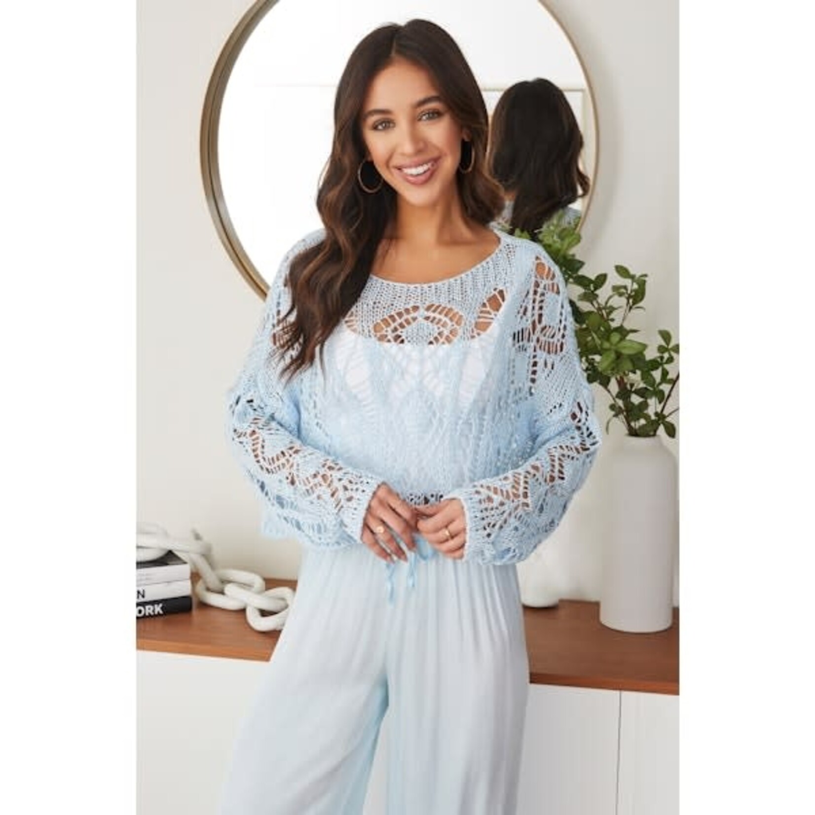 Scoop Neck Open Chochet Bell Sleeve Top