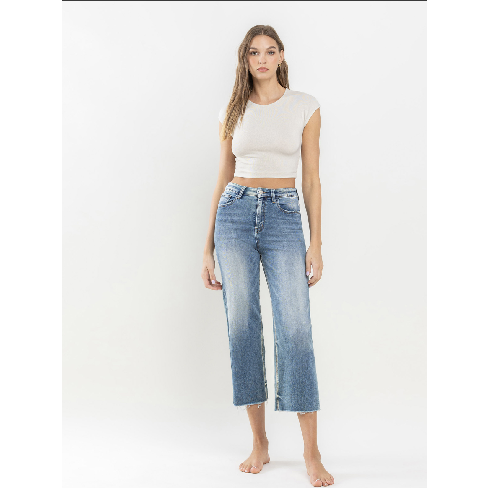 V3063 HIGH RISE CROP WIDE LEG JEANS