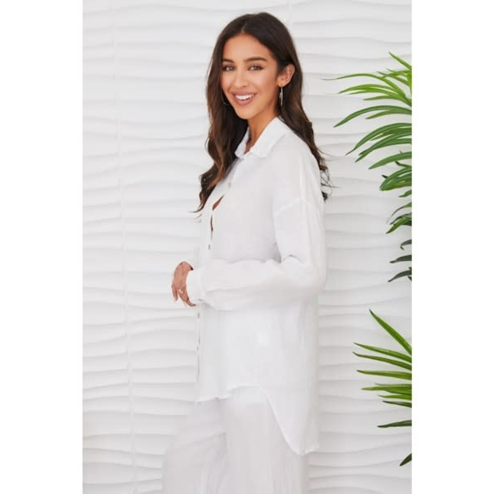 Linen Long Sleeve Hi-Lo Button Down Top