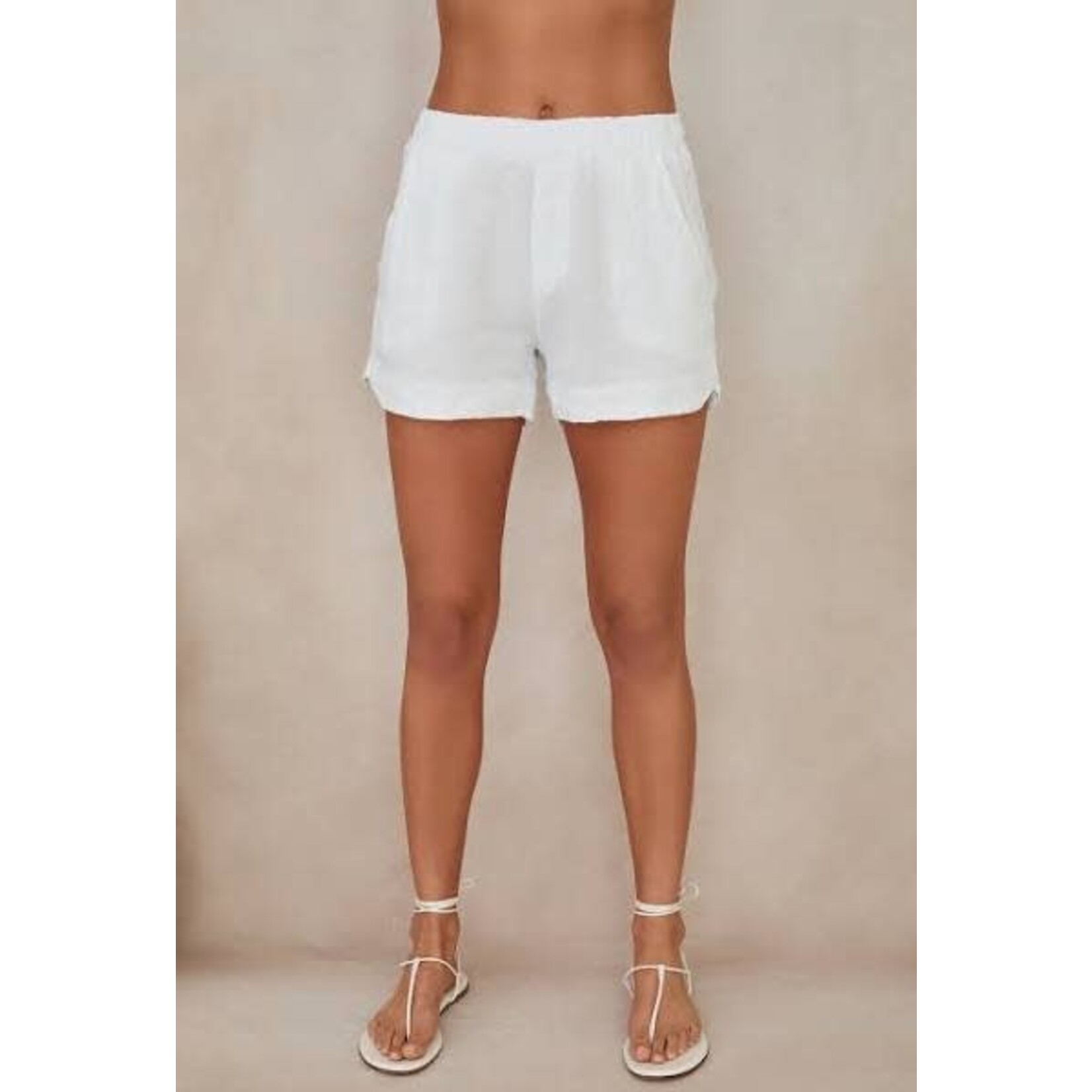 Waistband Linen Shorts With Pocket