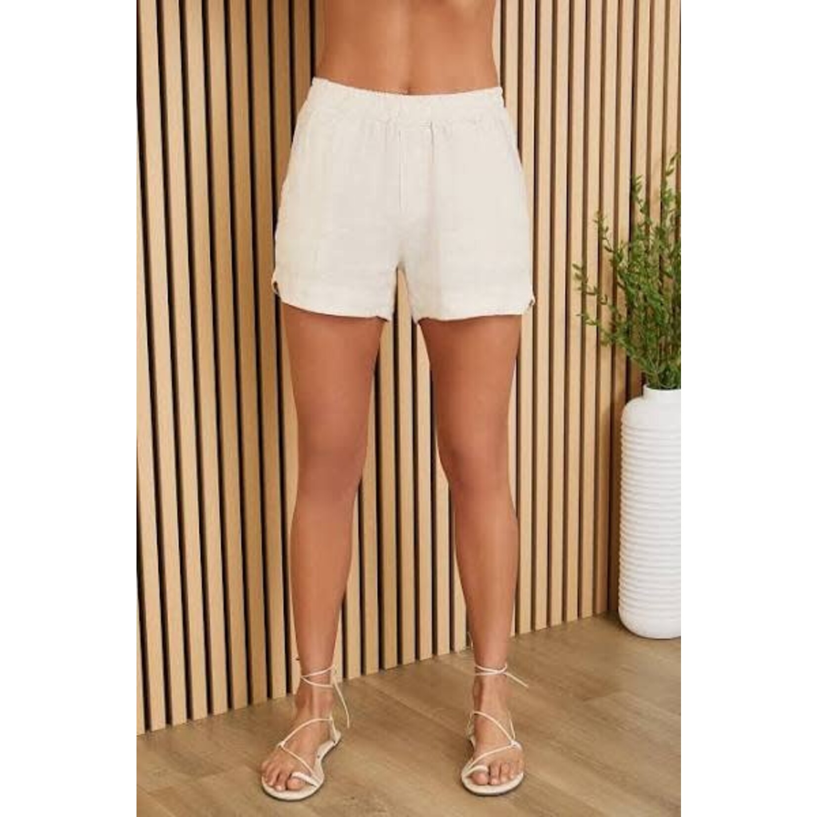 Waistband Linen Shorts With Pocket