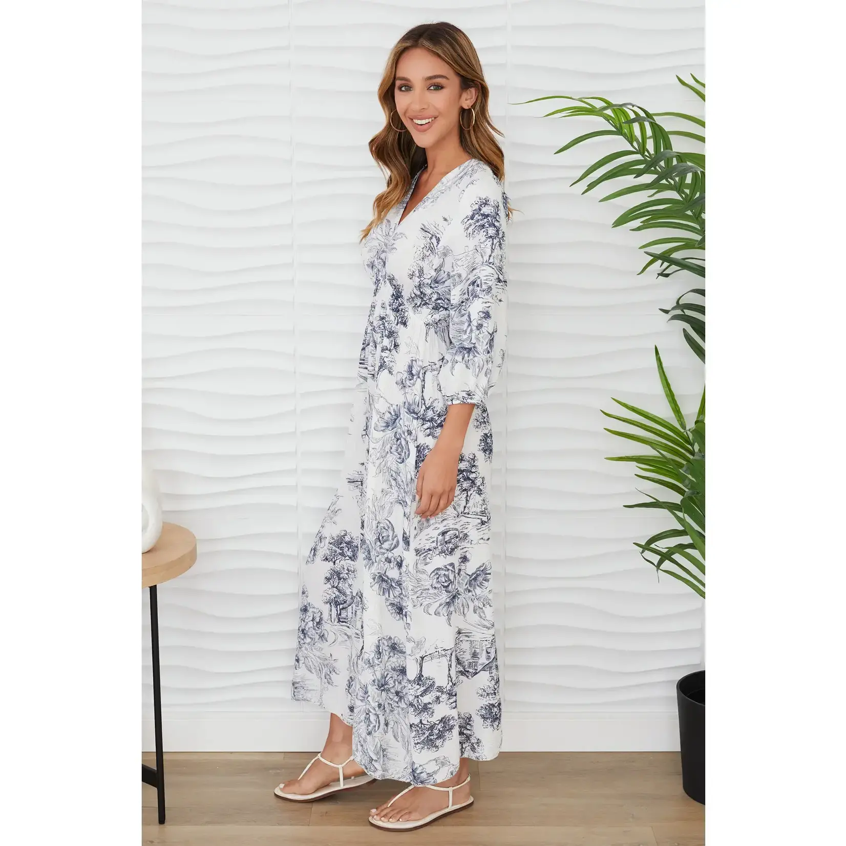 Milio Milano Deep V-Neck Maxi Floral Print Dress