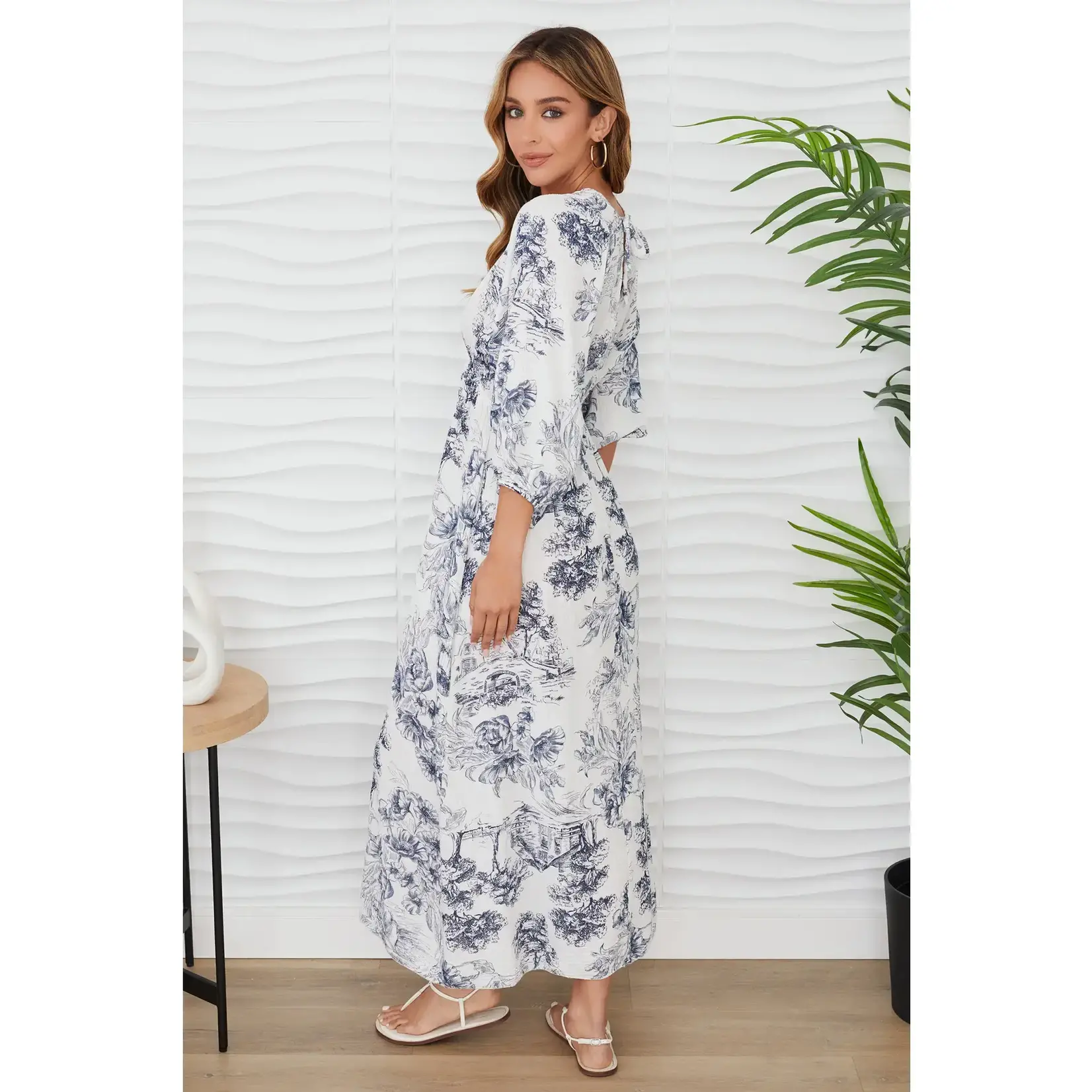 Milio Milano Deep V-Neck Maxi Floral Print Dress