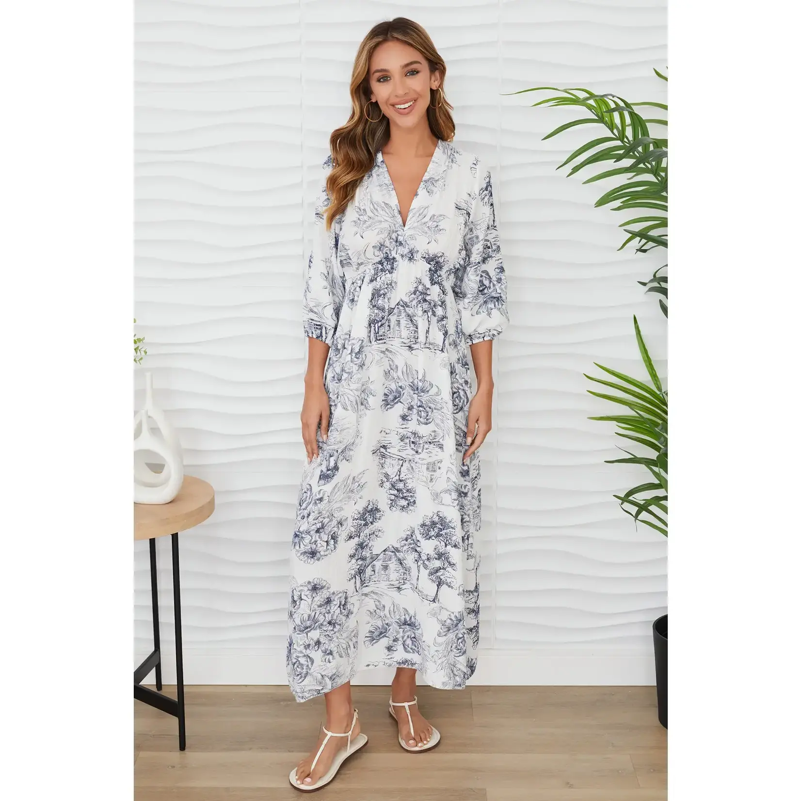 Milio Milano Deep V-Neck Maxi Floral Print Dress