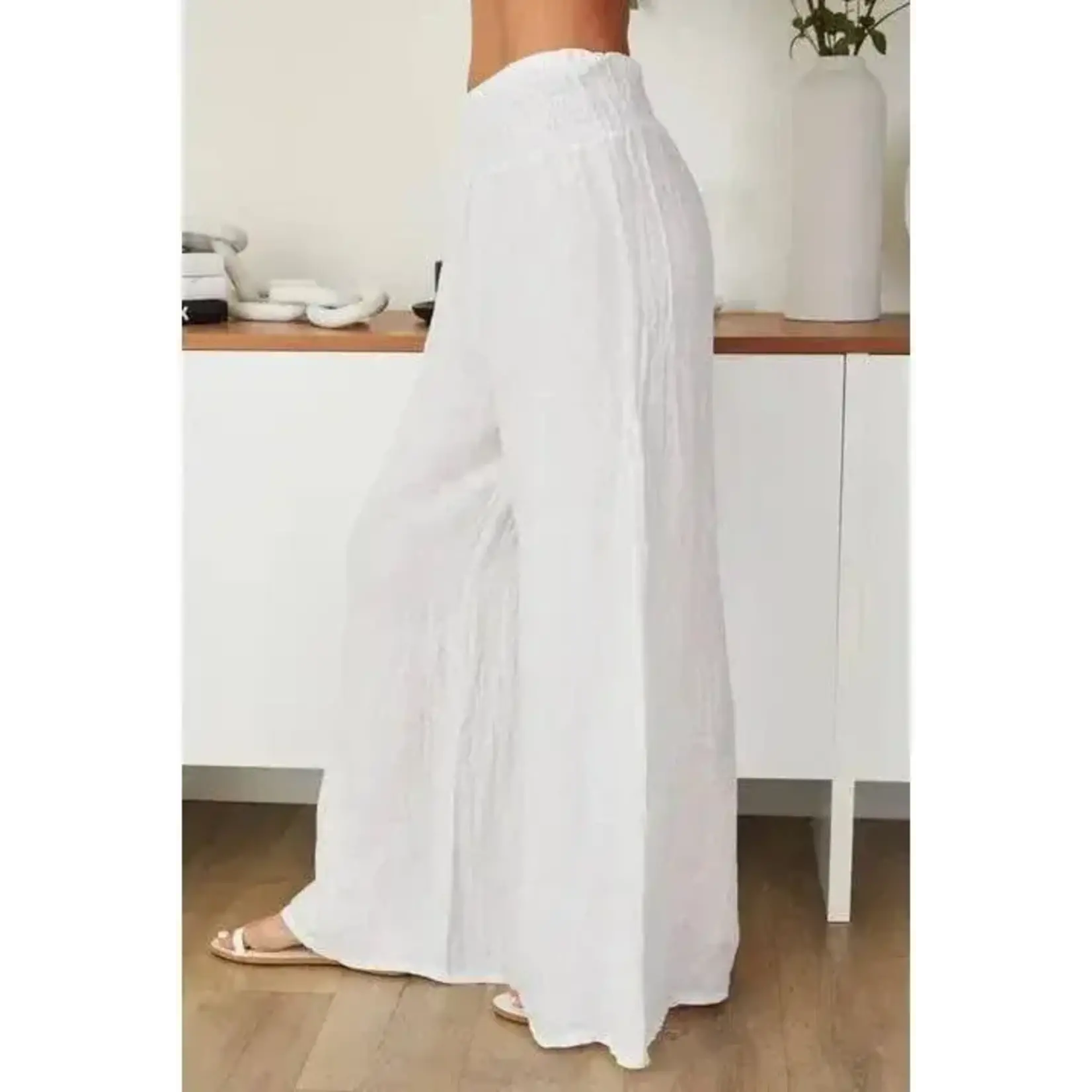 Milio Milano Linen Smocked Waist Palazzo Pant