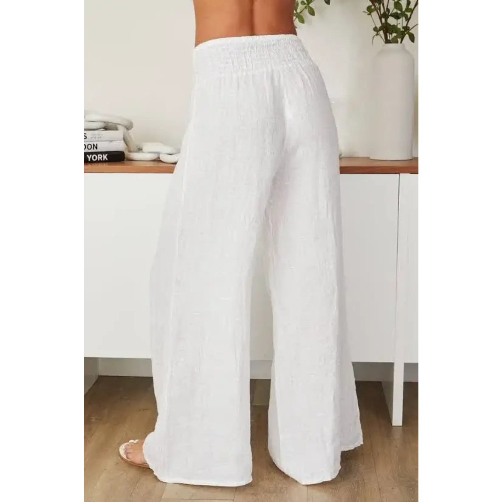 Milio Milano Linen Smocked Waist Palazzo Pant