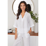 Milio Milano Linen Pinstripe High Low Top With Collar