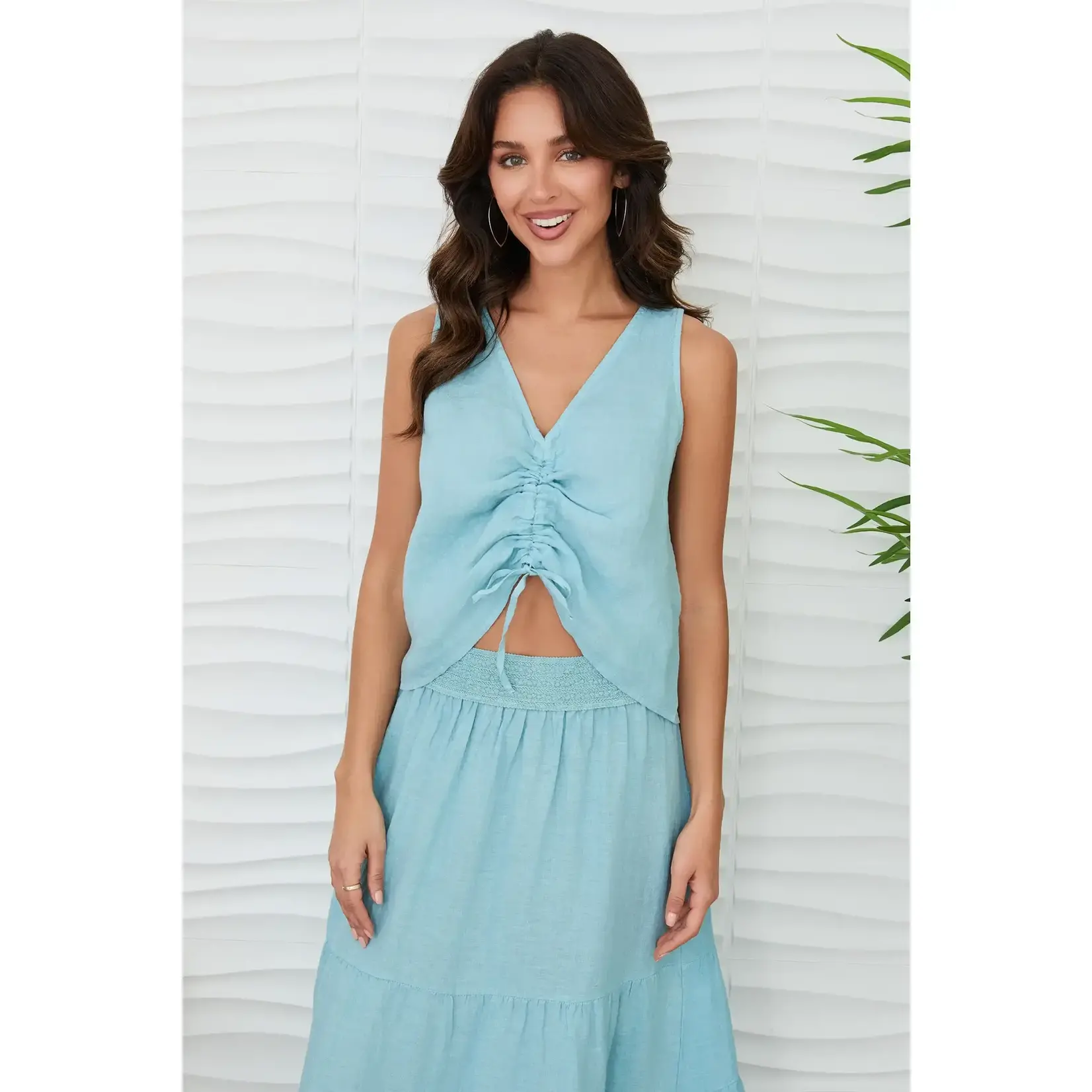 V Neck Rouched Crop Top