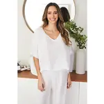 V-Neck Linen Dolman Sleeve Crop Top