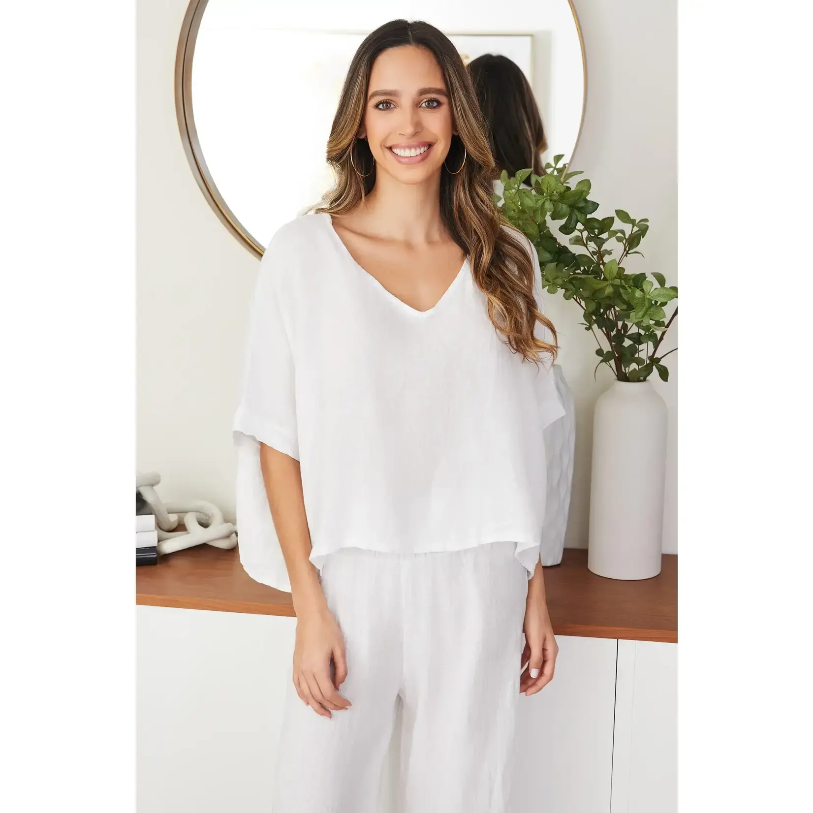 V-Neck Linen Dolman Sleeve Crop Top