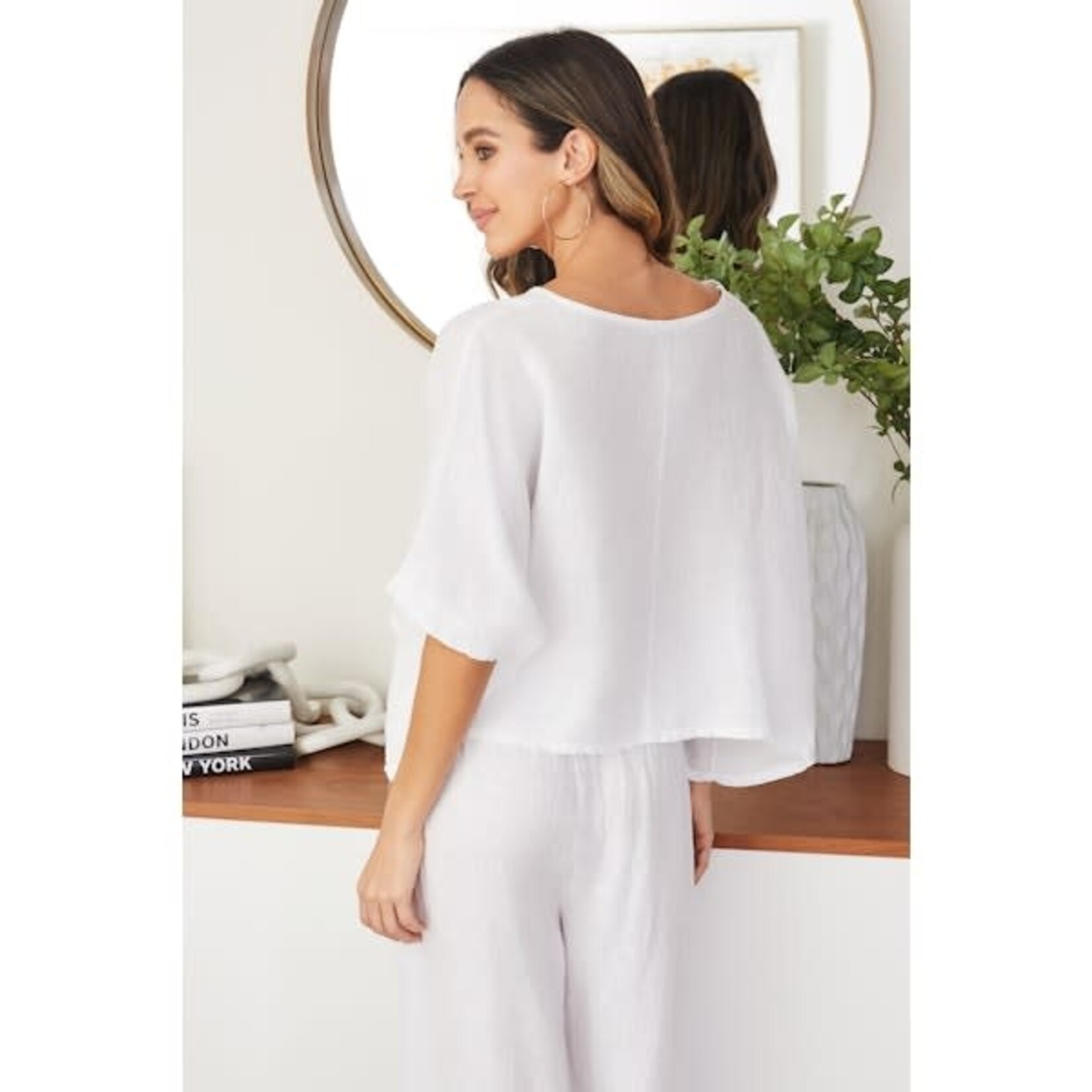 V-Neck Linen Dolman Sleeve Crop Top