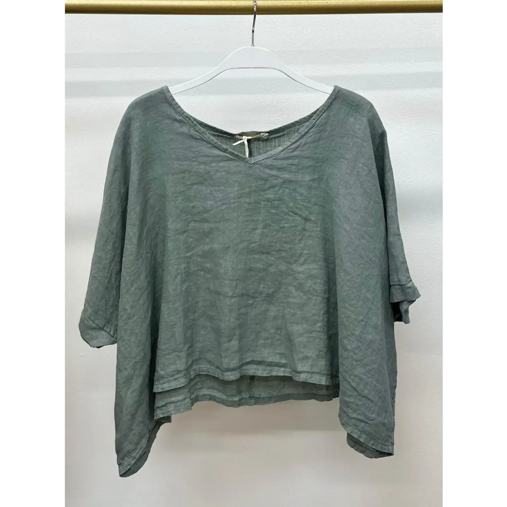 V-Neck Linen Dolman Sleeve Crop Top