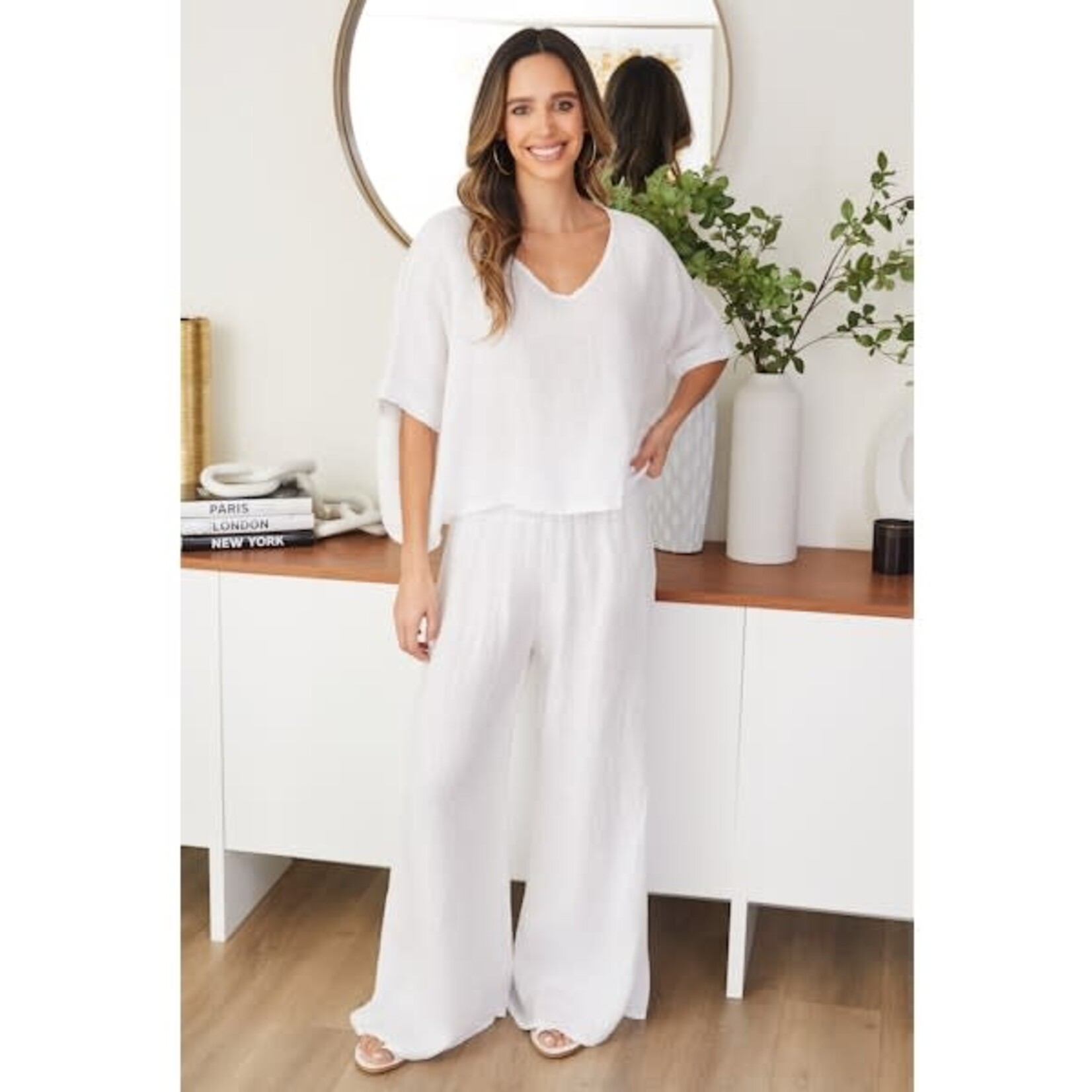 V-Neck Linen Dolman Sleeve Crop Top