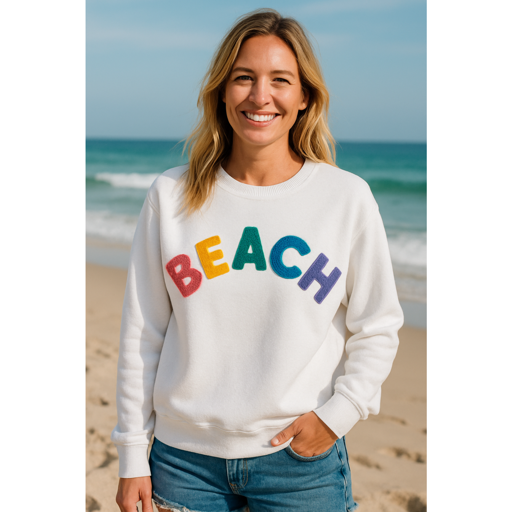 Beach Crewneck W/Multi