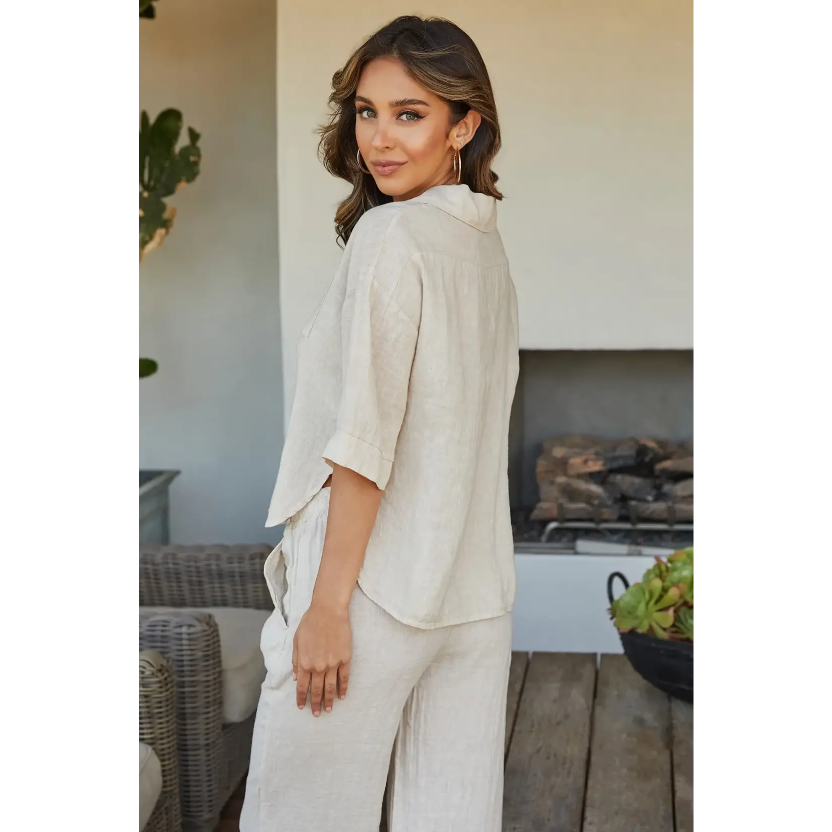 44051 Linen 3/4 slv Butt. Shirt