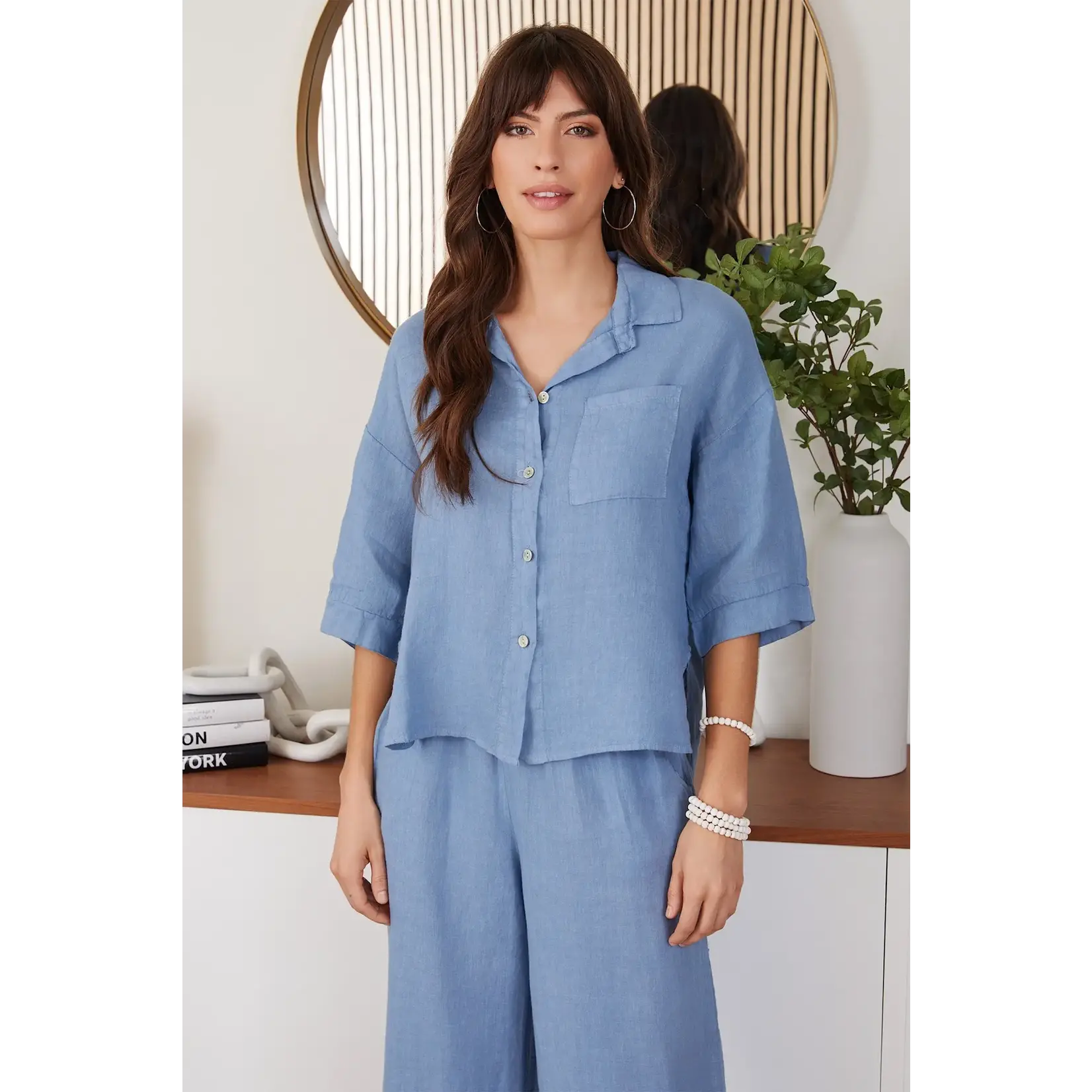 44051 Linen 3/4 slv Butt. Shirt