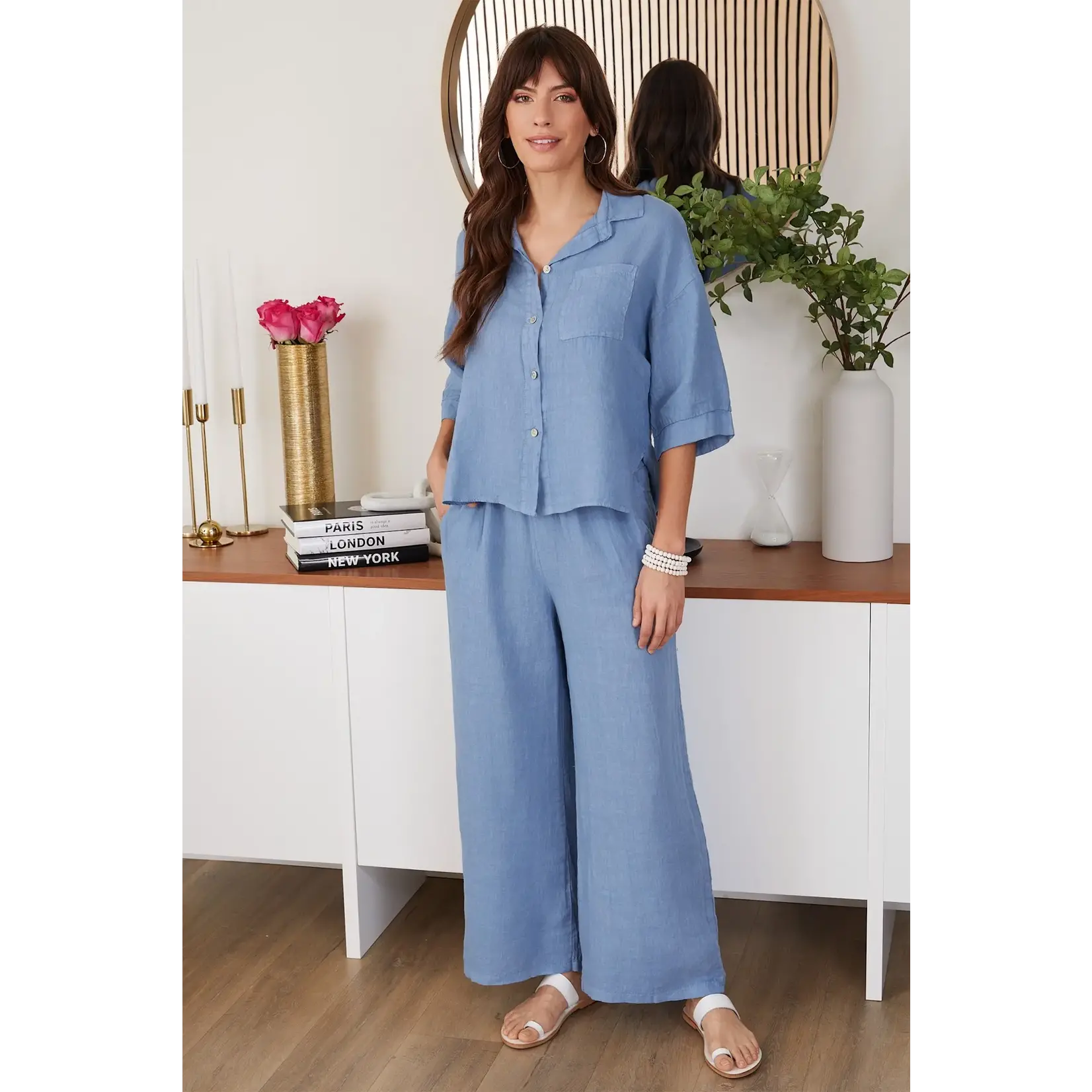 44051 Linen 3/4 slv Butt. Shirt
