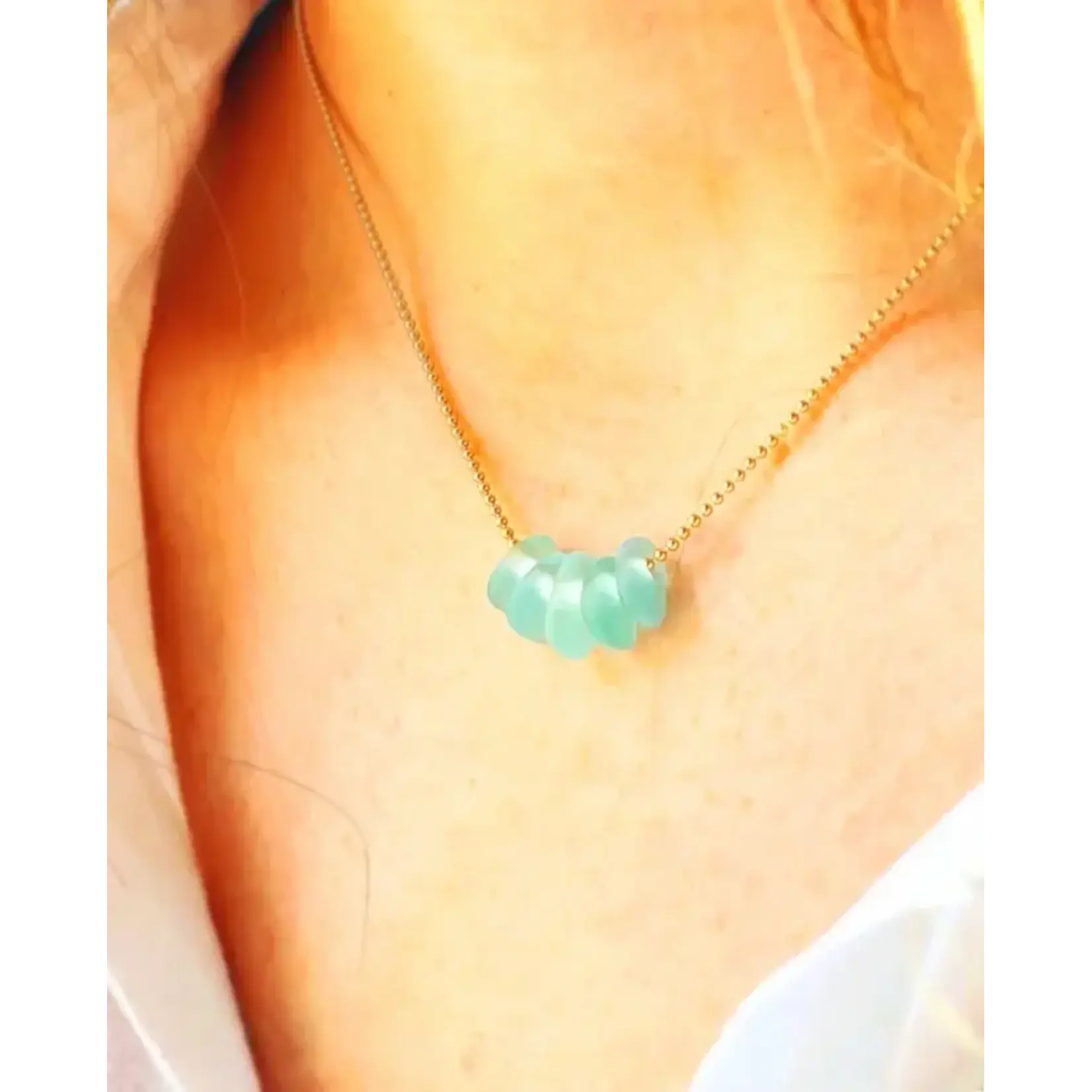 Floating 3 Sea Glass 14k Gold 16"