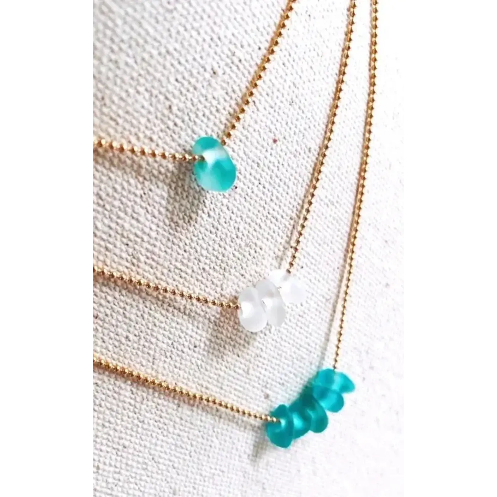 Floating 3 Sea Glass 14k Gold 16"