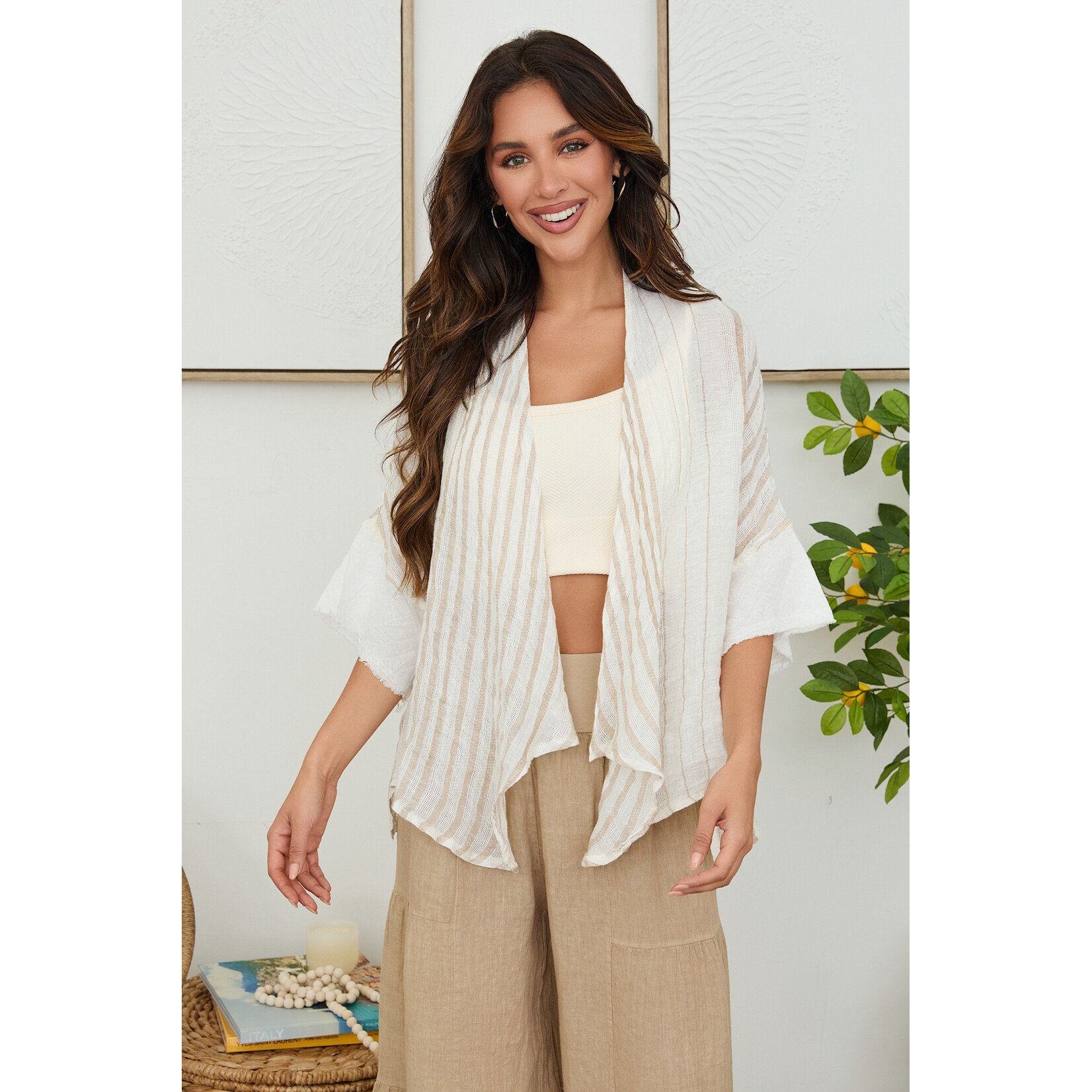 Stripe Fishnet Open Cardi