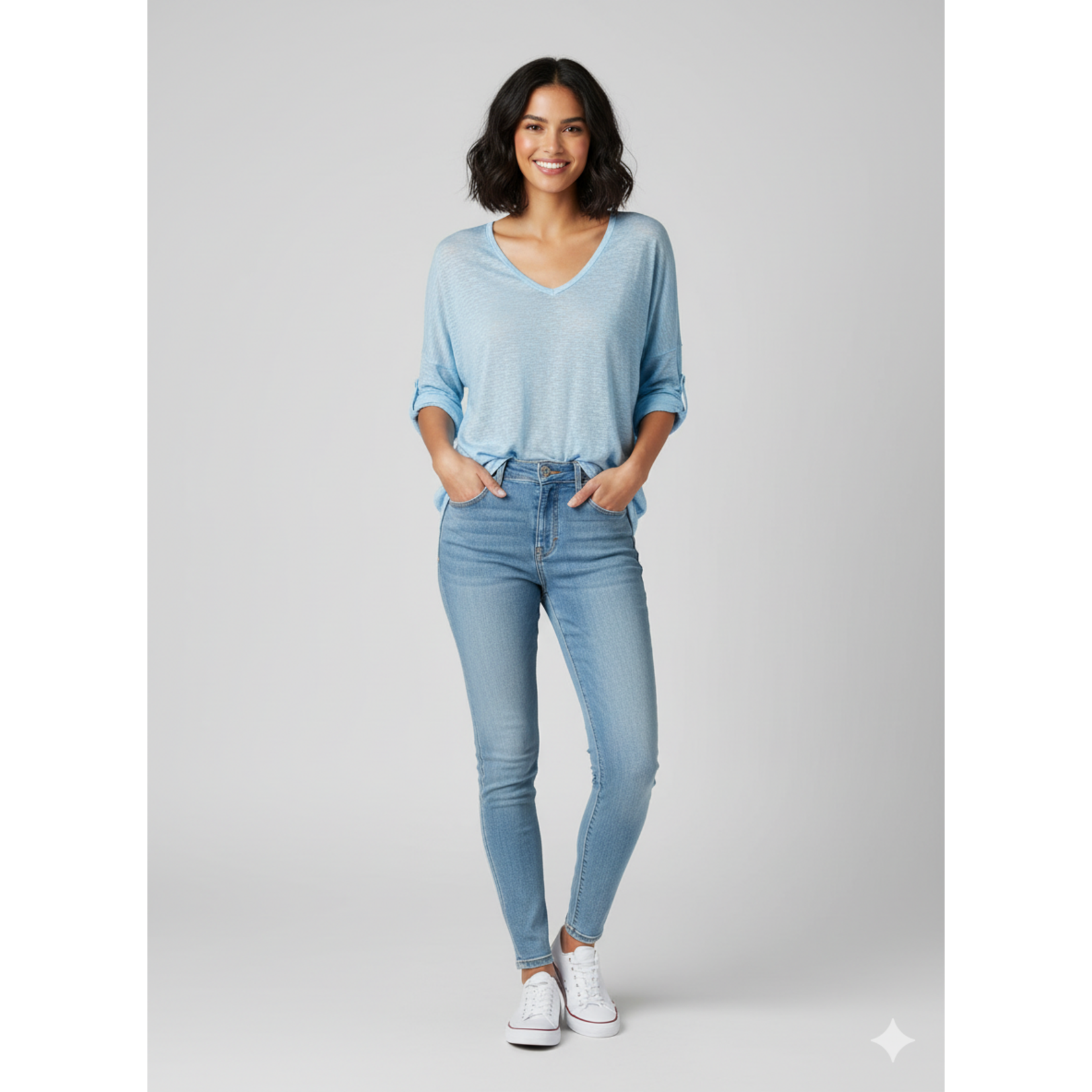 1131 Linen Long  Slv. Top