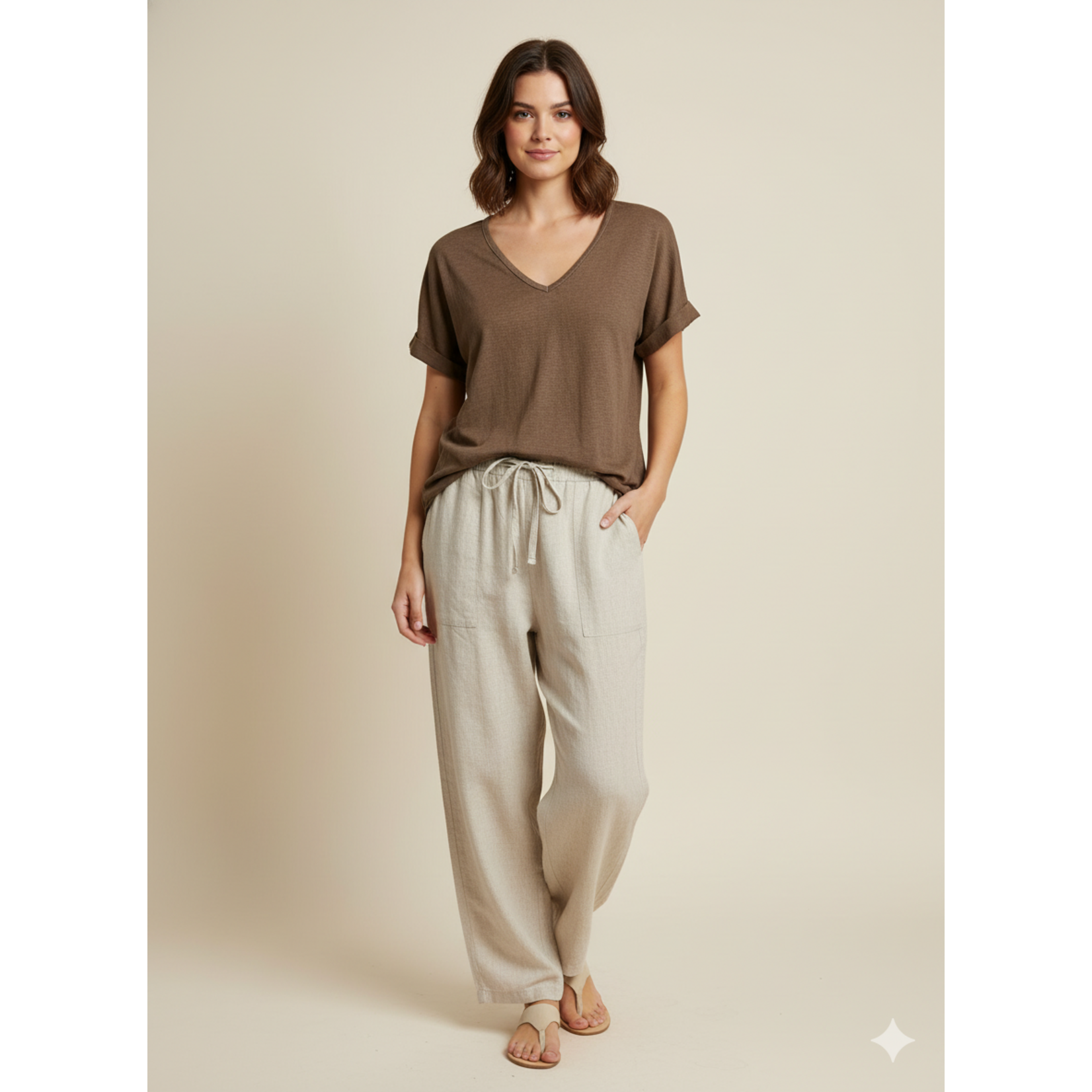 651 Linen Short Slv. Top