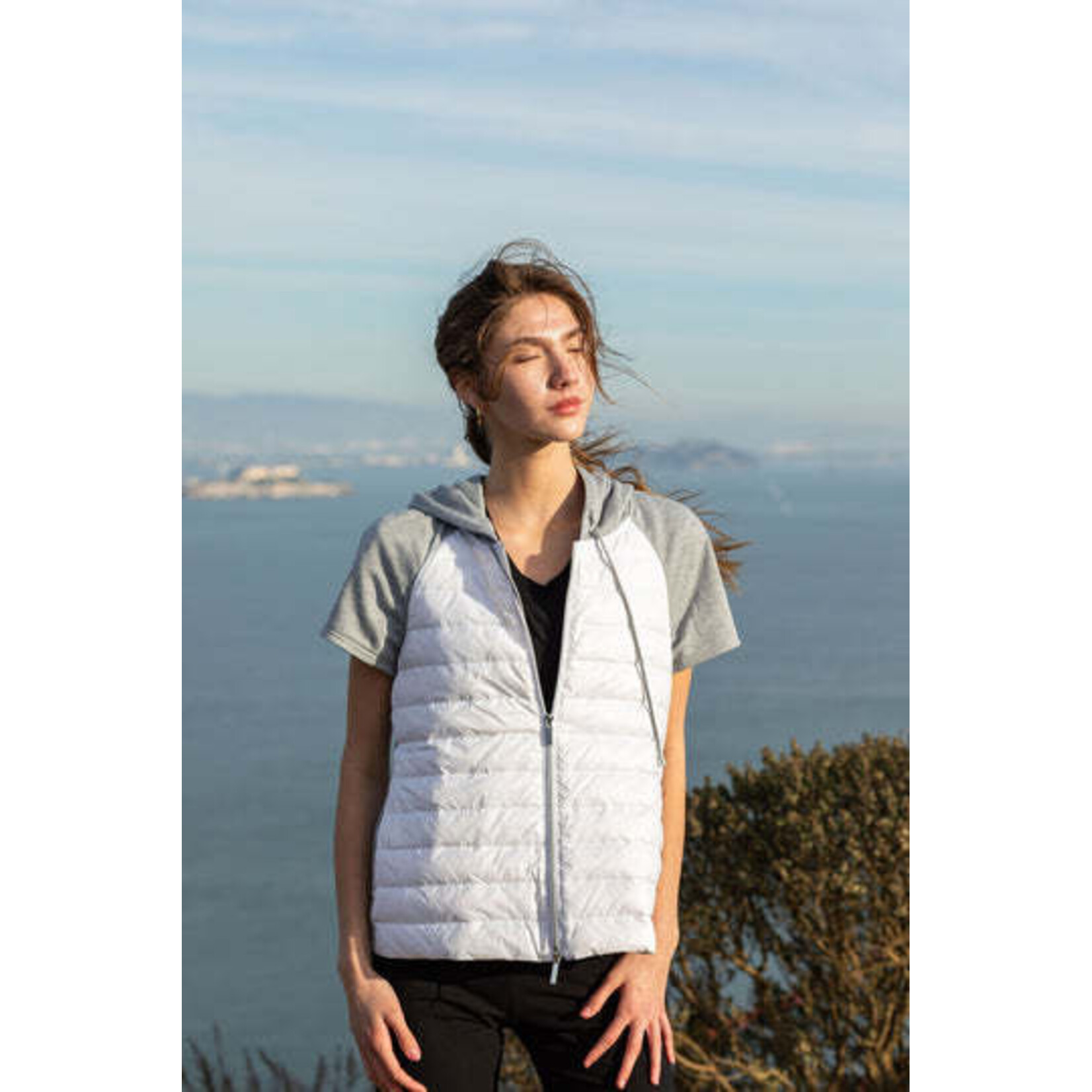 A850R1   Mixed S/S Quilted Hoodie