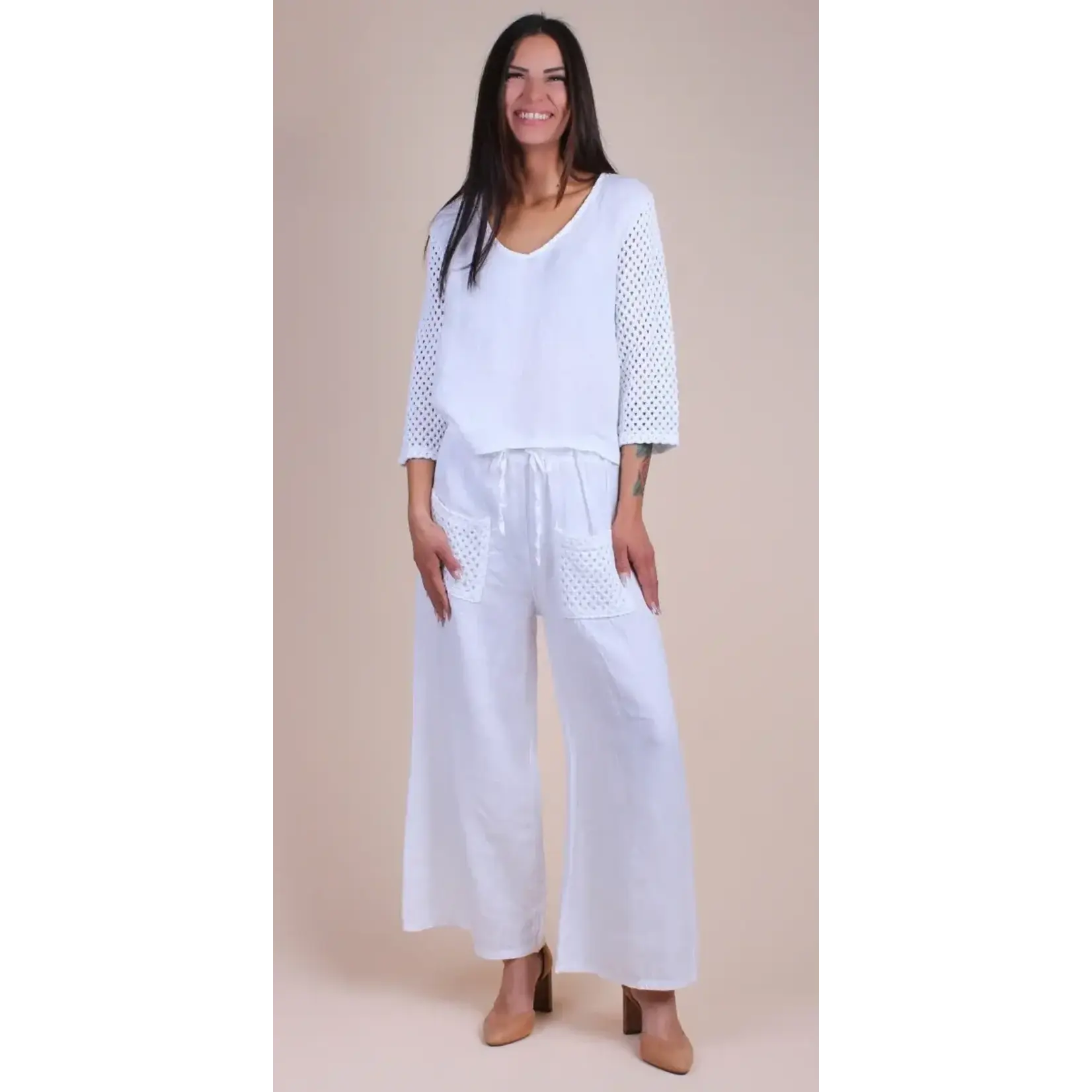 19312 Linen Top Crochet Slv.