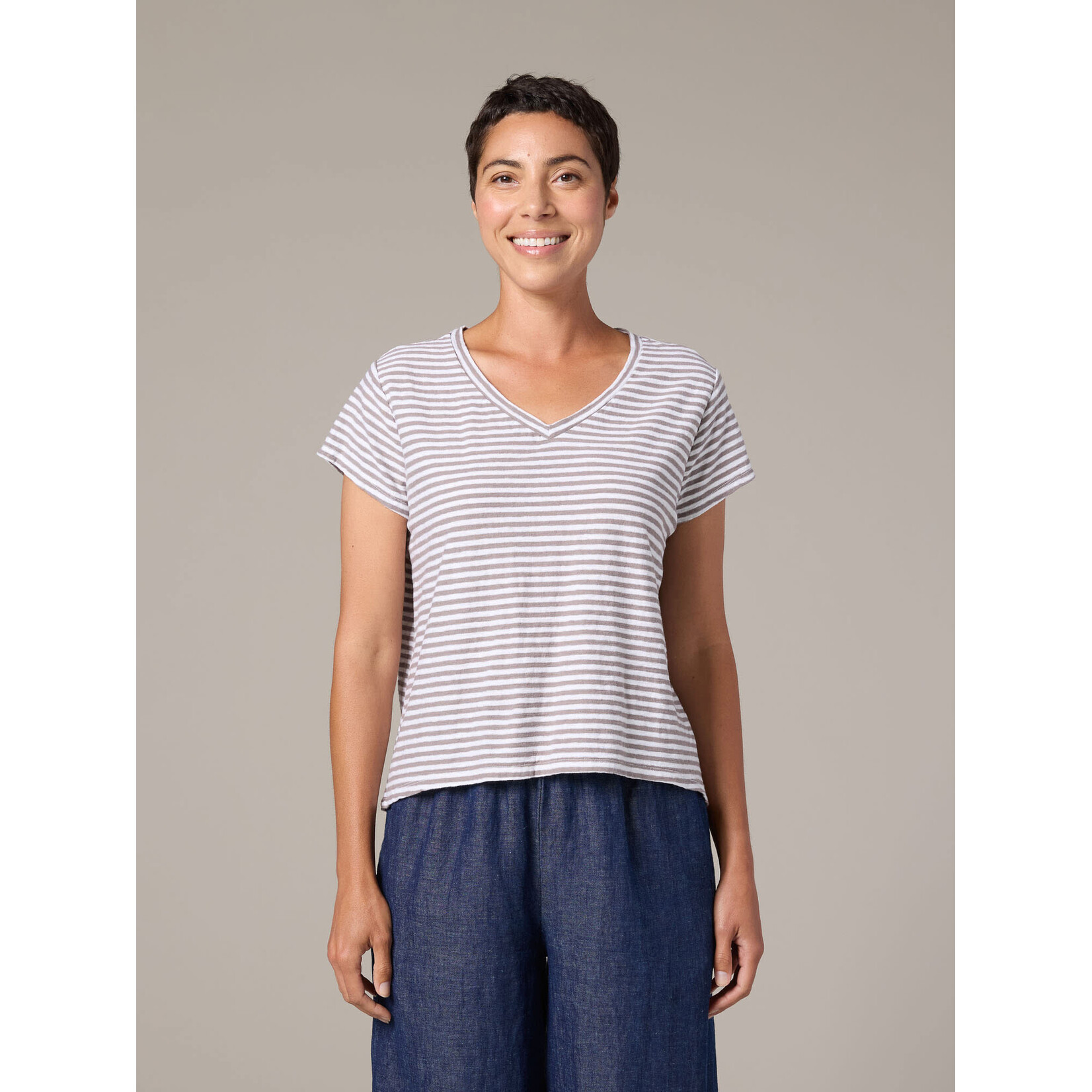 5746537 Grey Stripe V-Neck