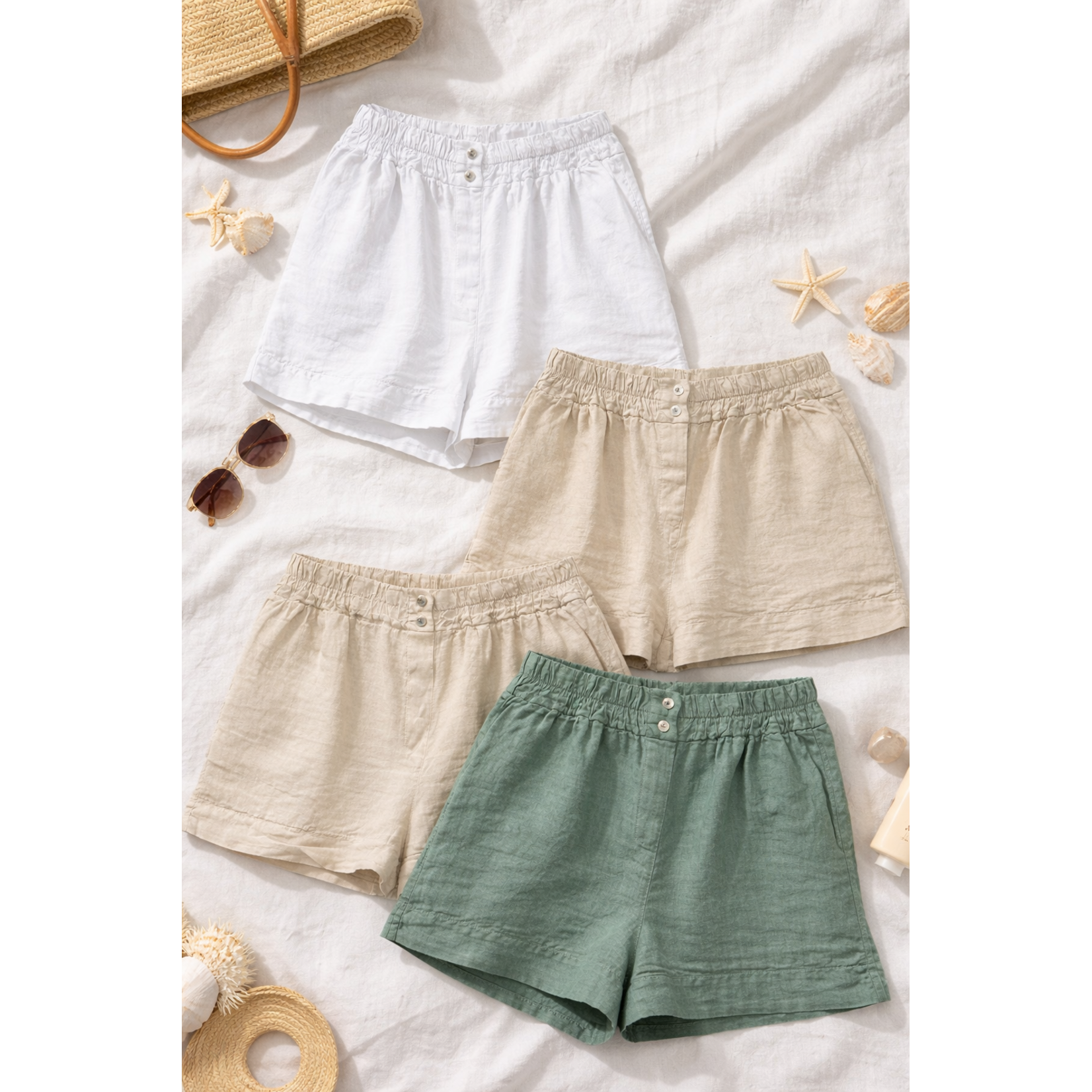 155097 WAISTBAND LINEN SHORTS
