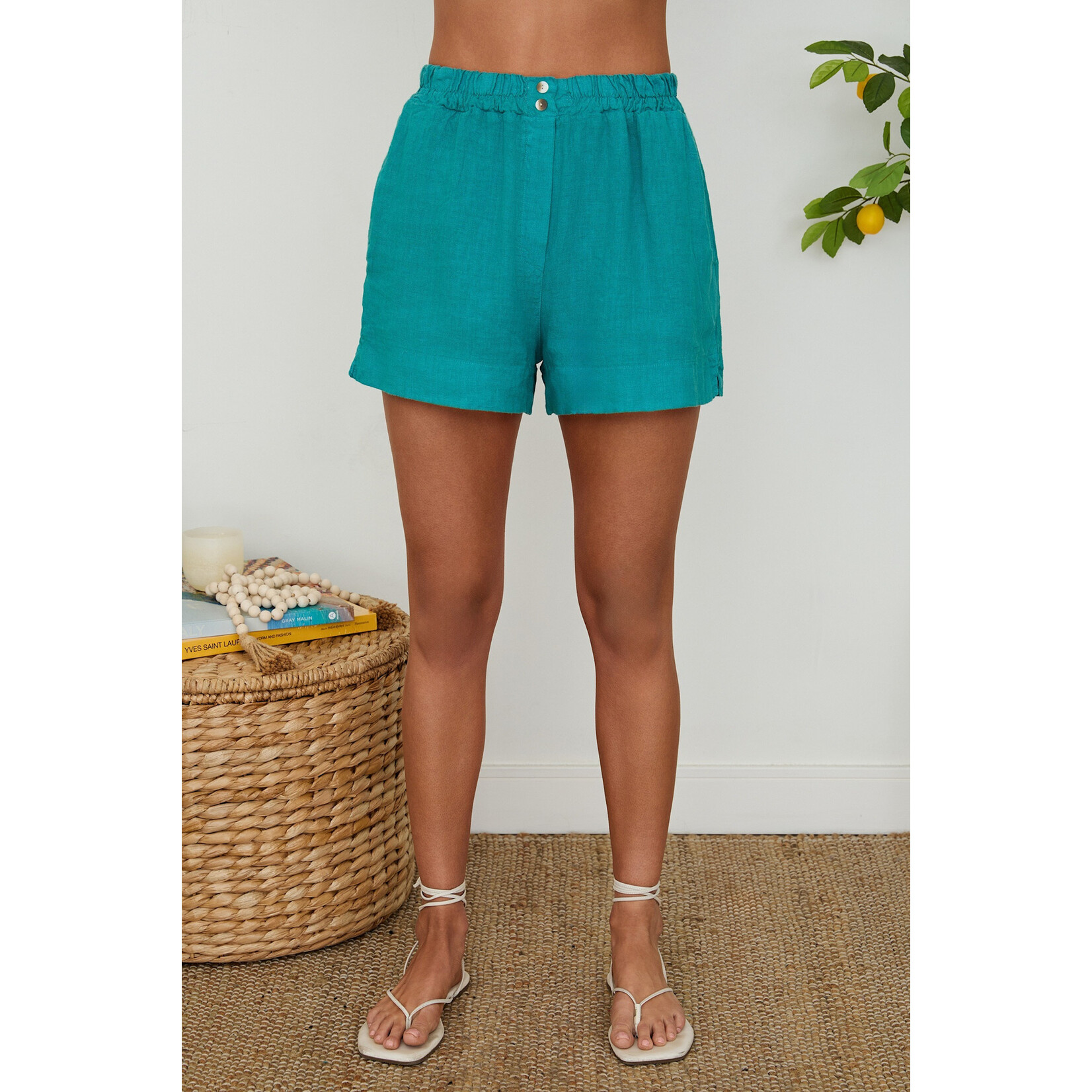 155097 WAISTBAND LINEN SHORTS