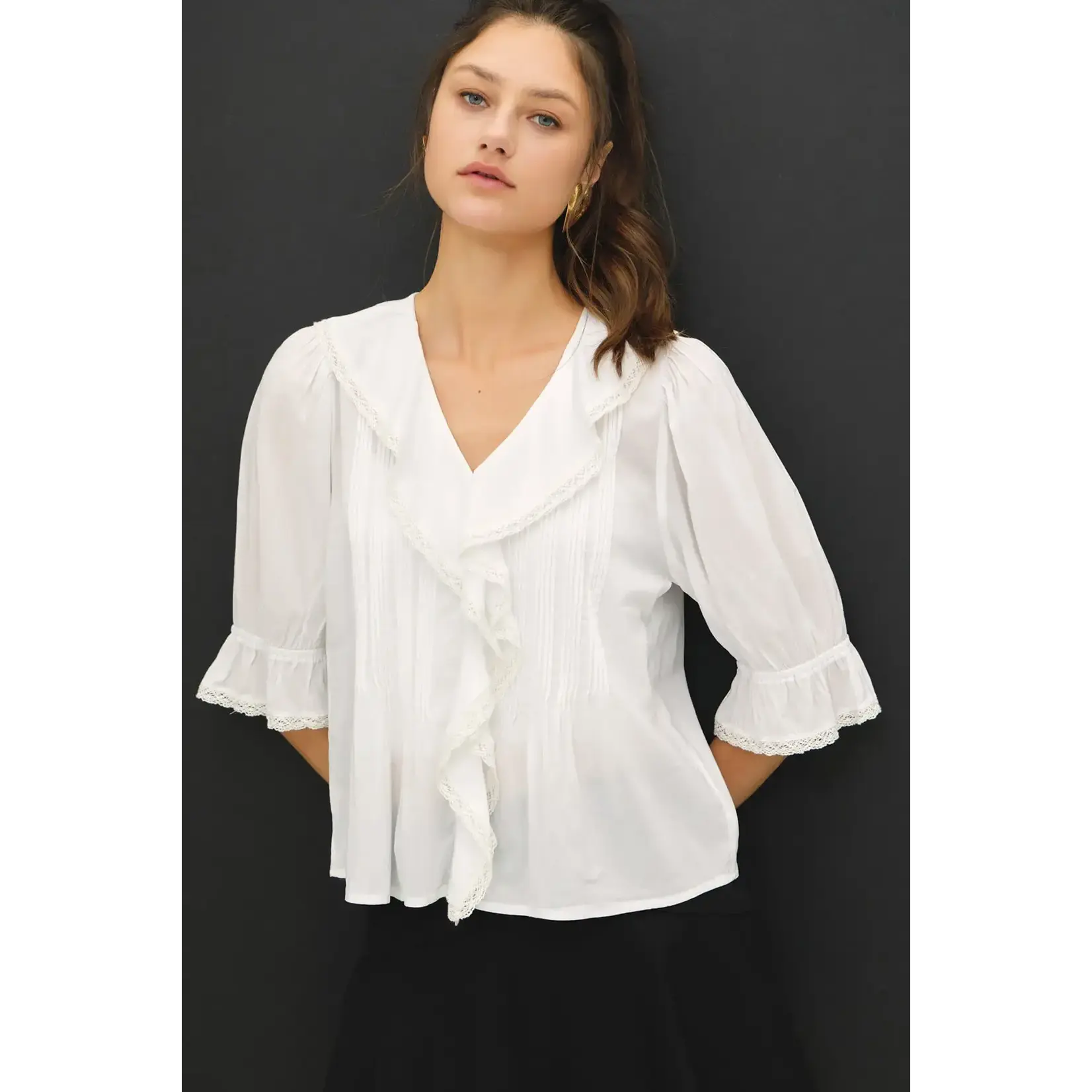 Crisp Ruffle V-Neck Blouse