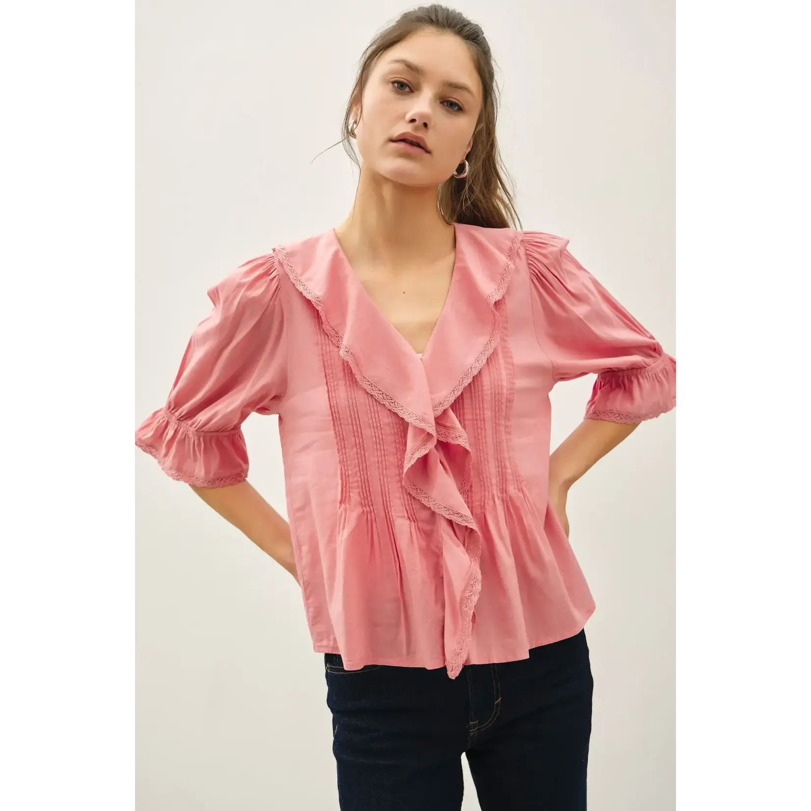 Crisp Ruffle V-Neck Blouse