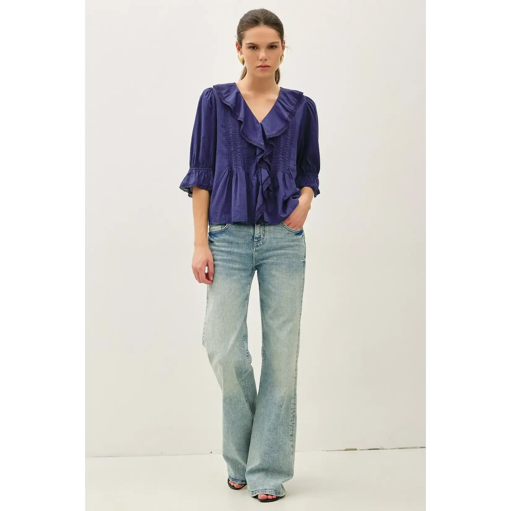 Crisp Ruffle V-Neck Blouse