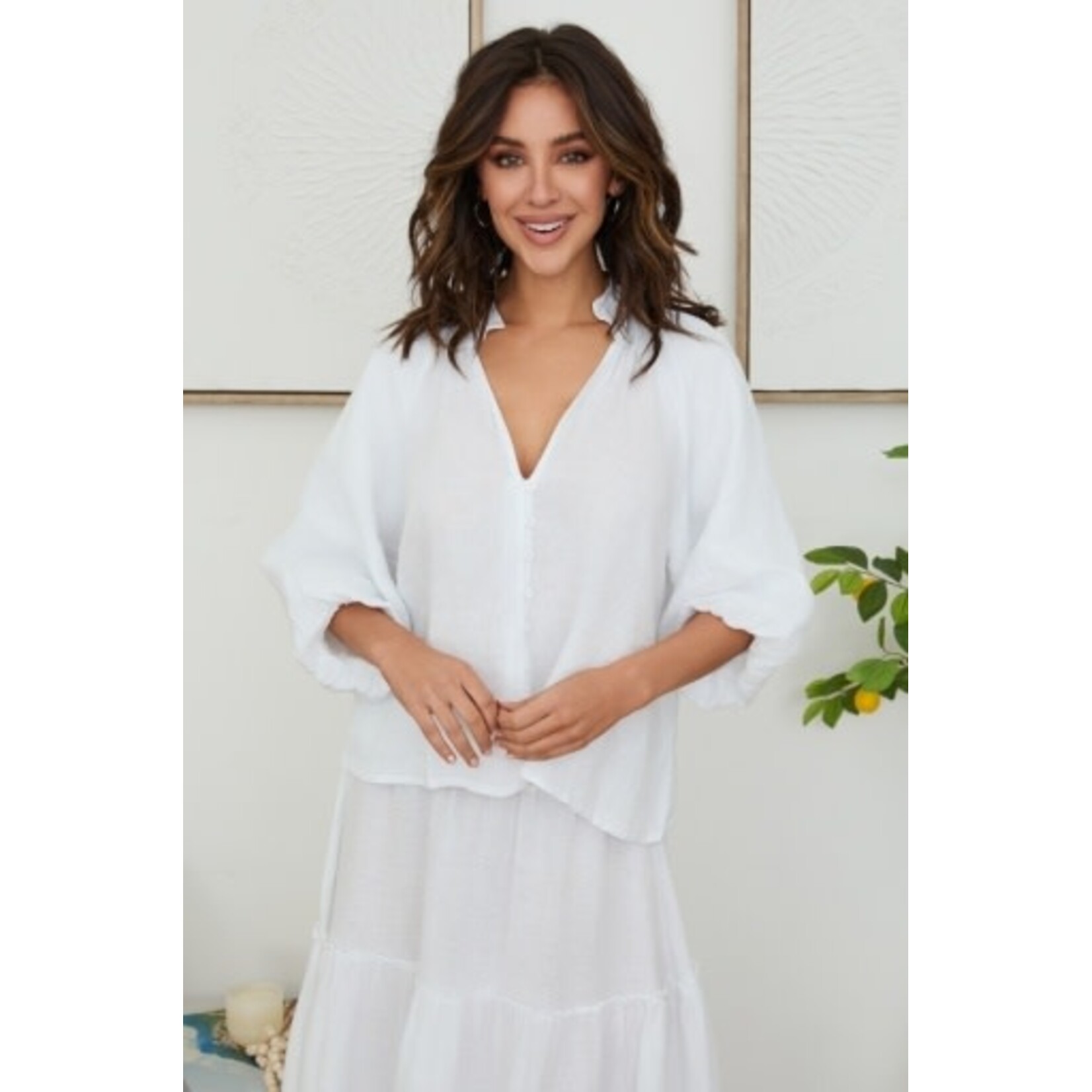 BALLOON SLVE V-NECK BLOUSE