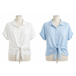 155113 Linen S. Slv Tie Front Shirt