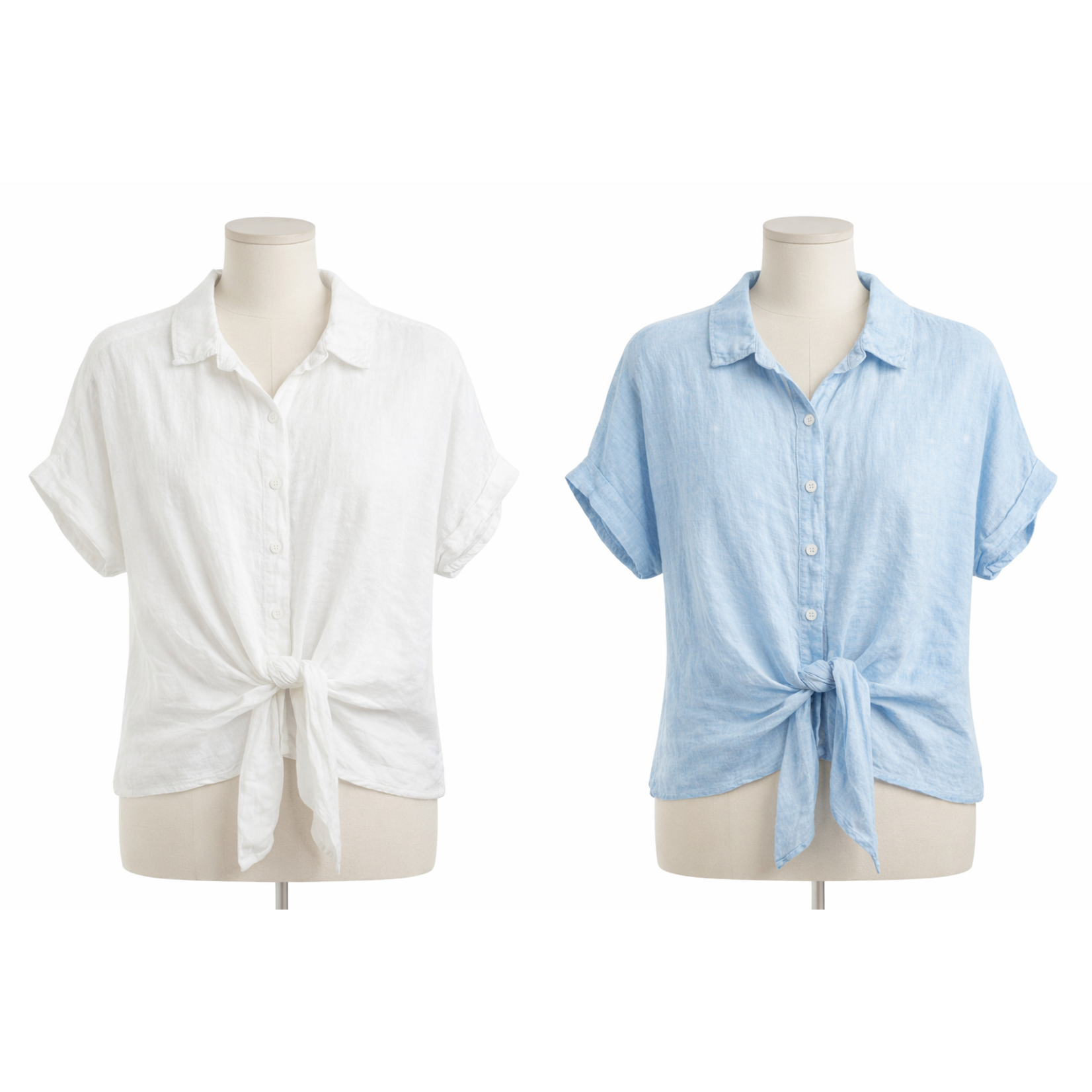 155113 Linen S. Slv Tie Front Shirt