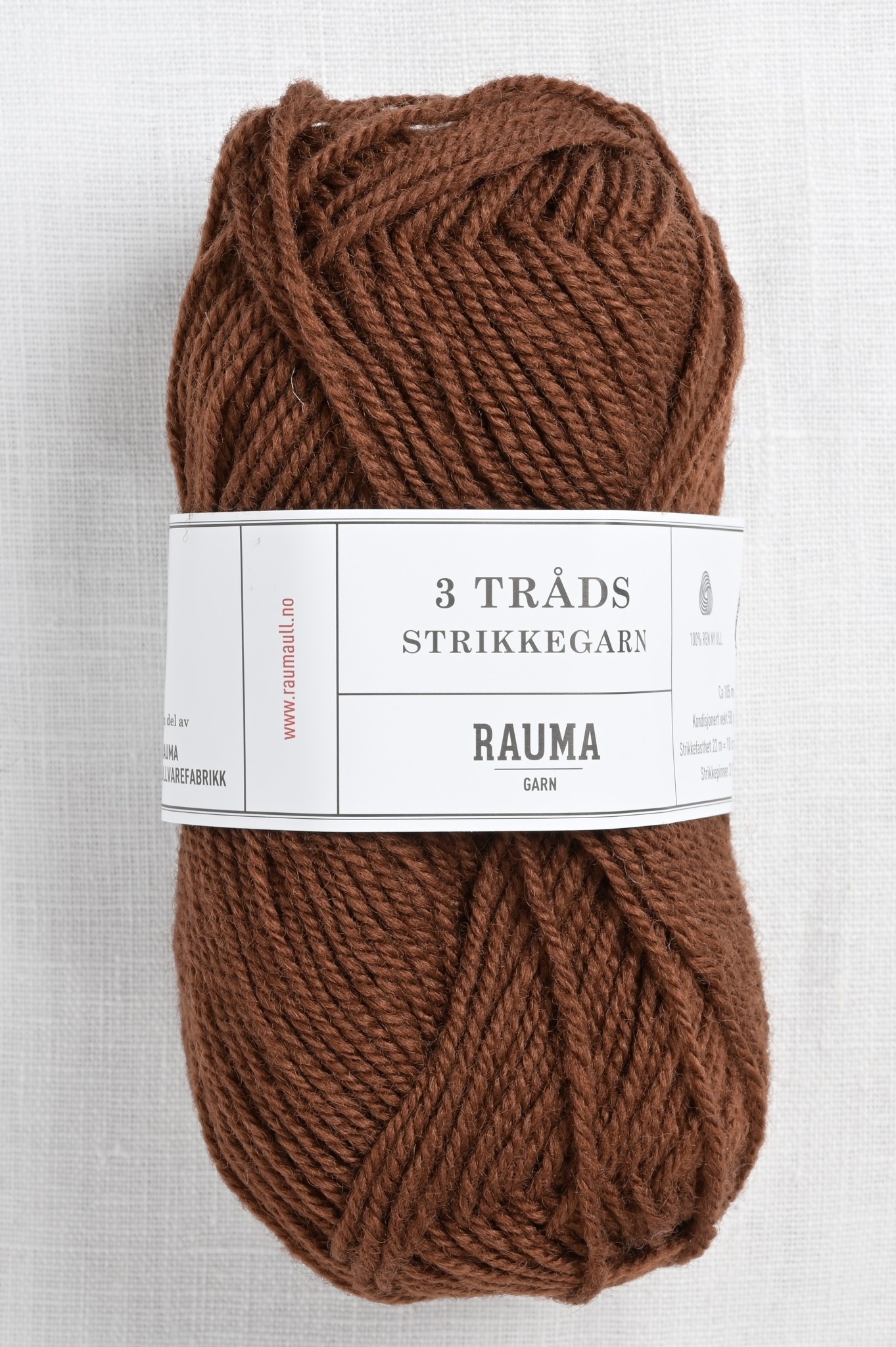 Rauma 3Ply Strikkegarn 199 Reddish Brown Wool and Company Fine Yarn