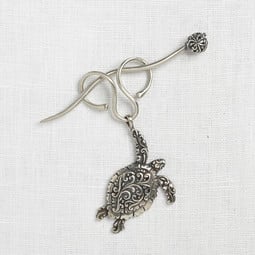 Image of JUL Designs Sea Turtle Charm Lock Shawl Pin, White Brass