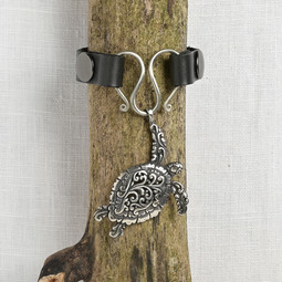 Image of JUL Designs Sea Turtle Serpentine Single Wrap Charm Lock Cuff, Black w/ White Brass Hardware