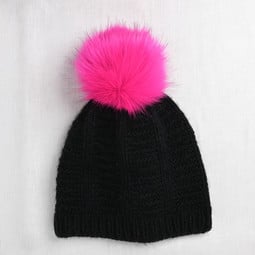 Image of Faux Fur Pom Pom Bright Pink, Snap Closure