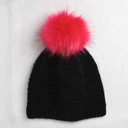 Image of Faux Fur Pom Pom Red, Snap Closure