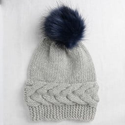 Image of Faux Fur Pom Pom Navy, Snap Closure