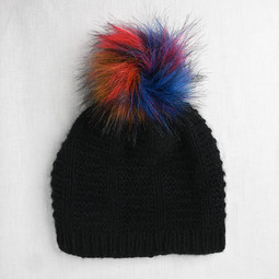 Image of Faux Fur Pom Pom Dark Rainbow, Snap Closure